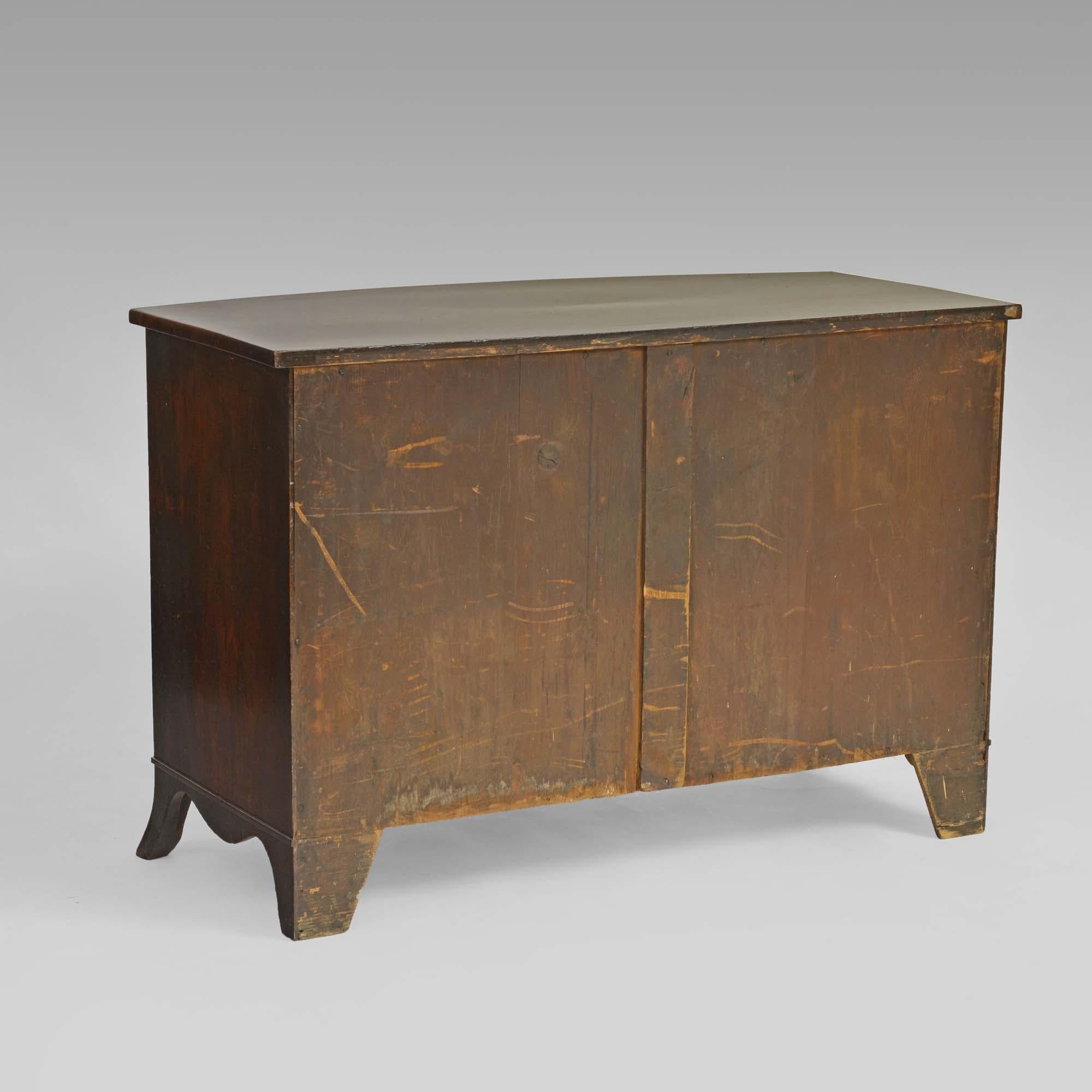 Georgian mahogany bowfront commode chest of drawers with writing slide For Sale 4
