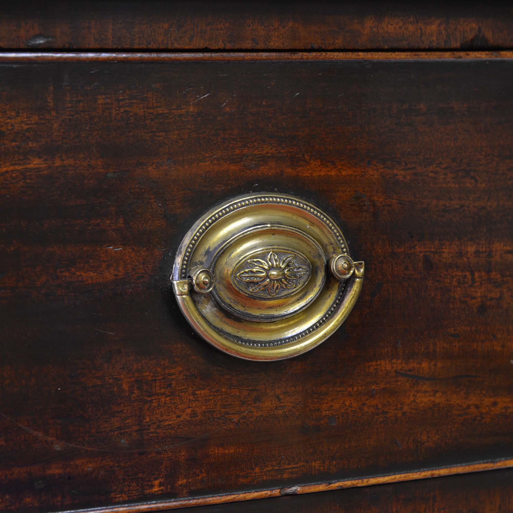 Georgian mahogany bowfront commode chest of drawers with writing slide For Sale 7