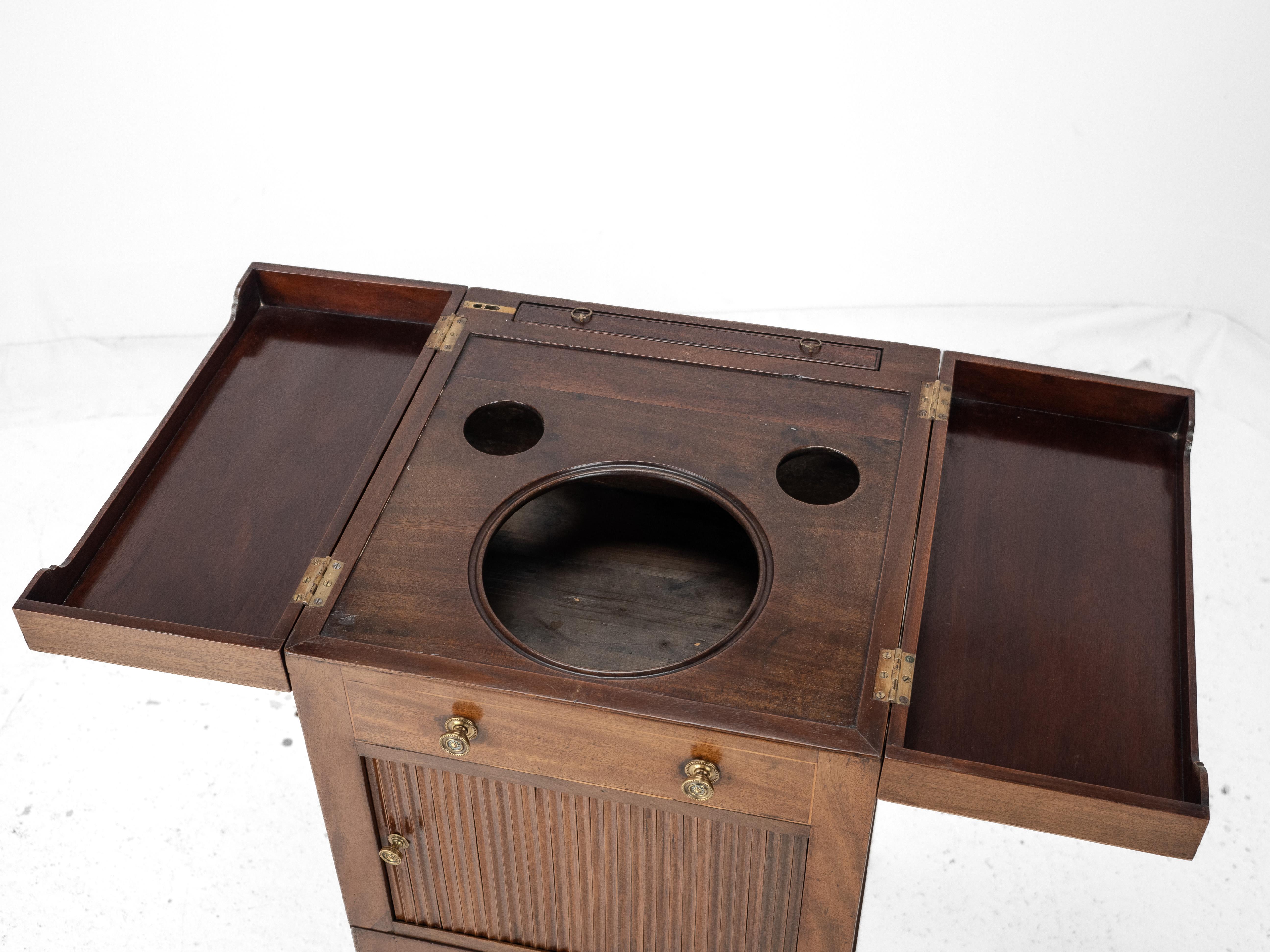Georgian Mahogany Boxwood Inlaid Washstand c18th (Mirror Tambour Cabinet Folding For Sale 5