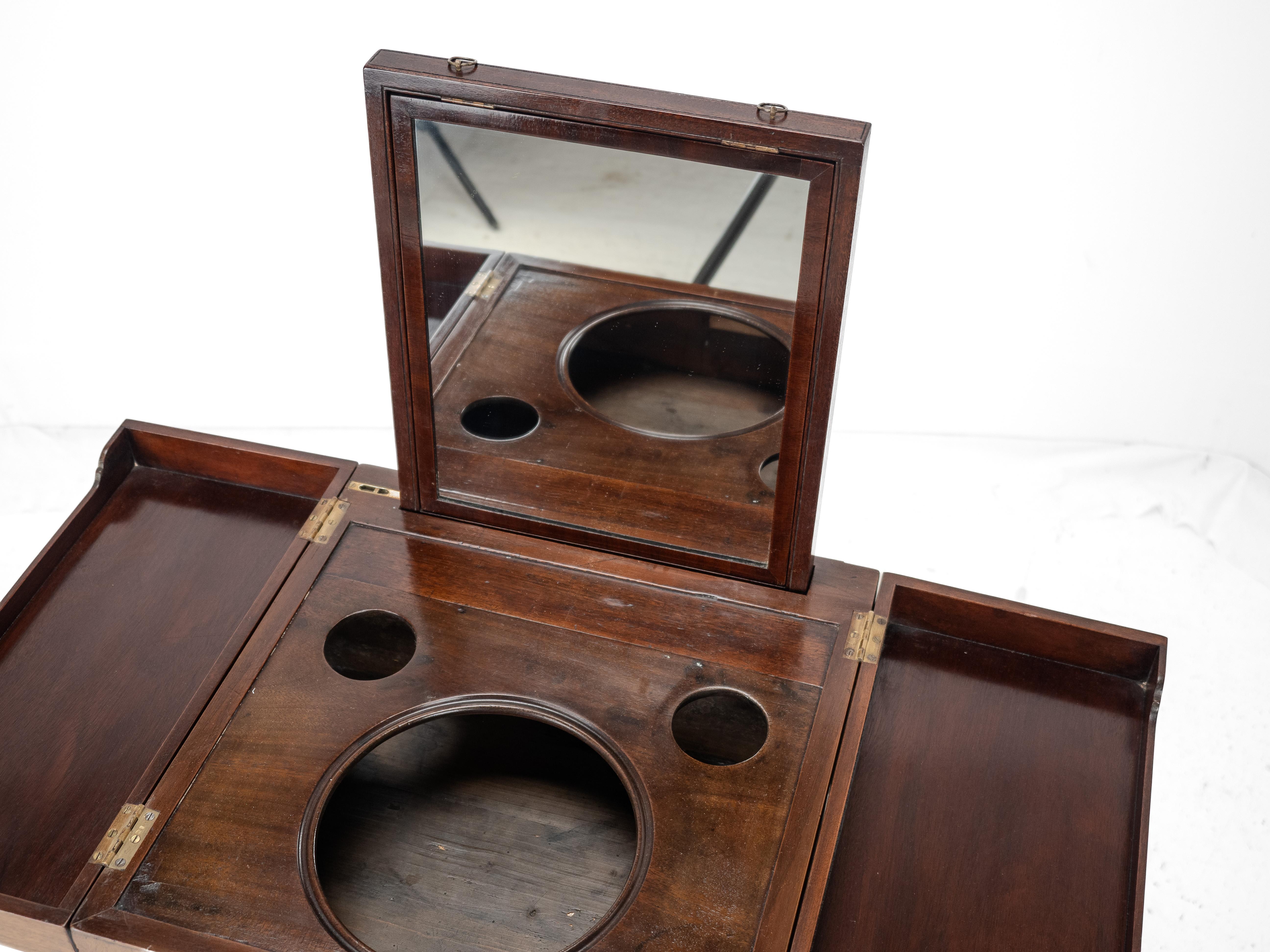 Georgian Mahogany Boxwood Inlaid Washstand c18th (Mirror Tambour Cabinet Folding For Sale 6