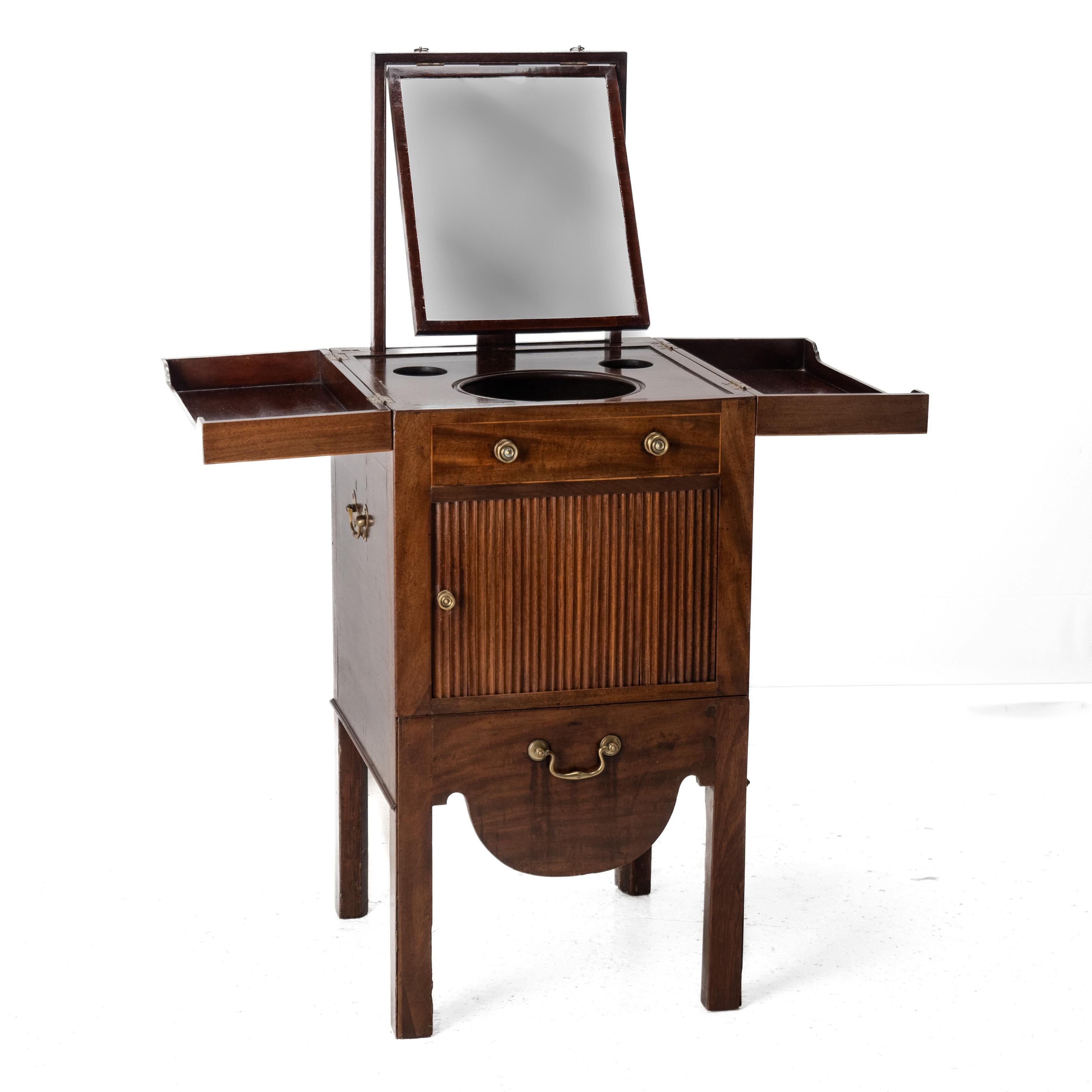 Georgian Mahogany Boxwood Inlaid Washstand c18th (Mirror Tambour Cabinet Folding For Sale 13