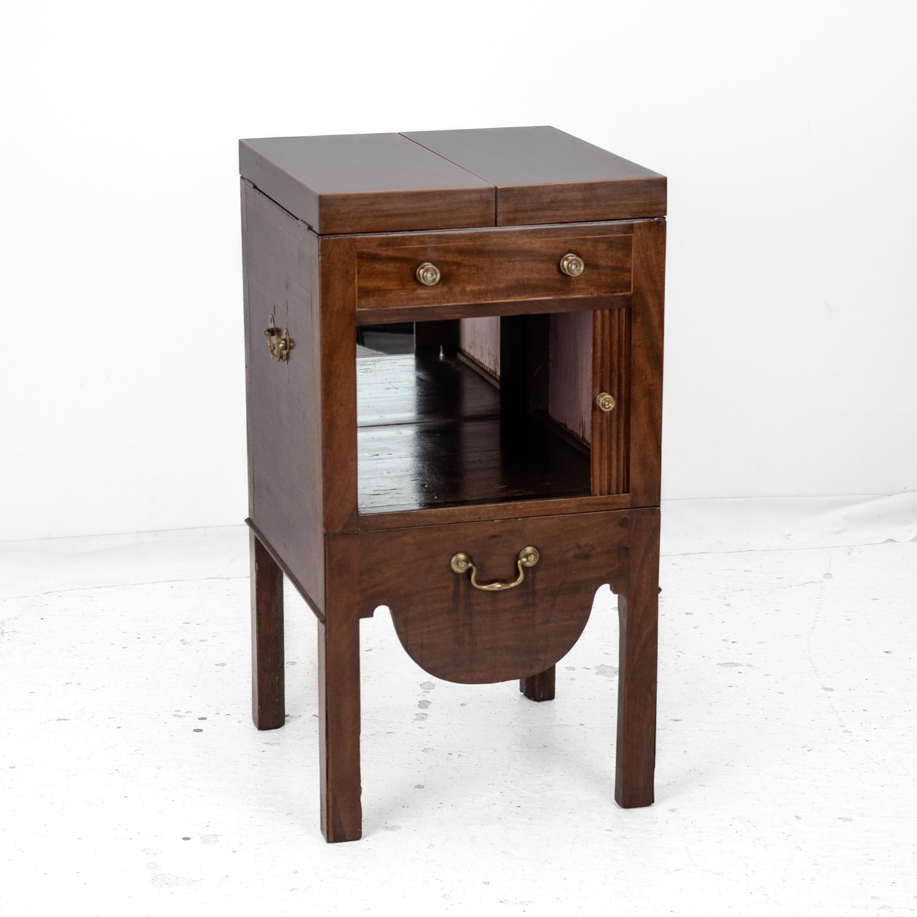 Inlay Georgian Mahogany Boxwood Inlaid Washstand c18th (Mirror Tambour Cabinet Folding For Sale