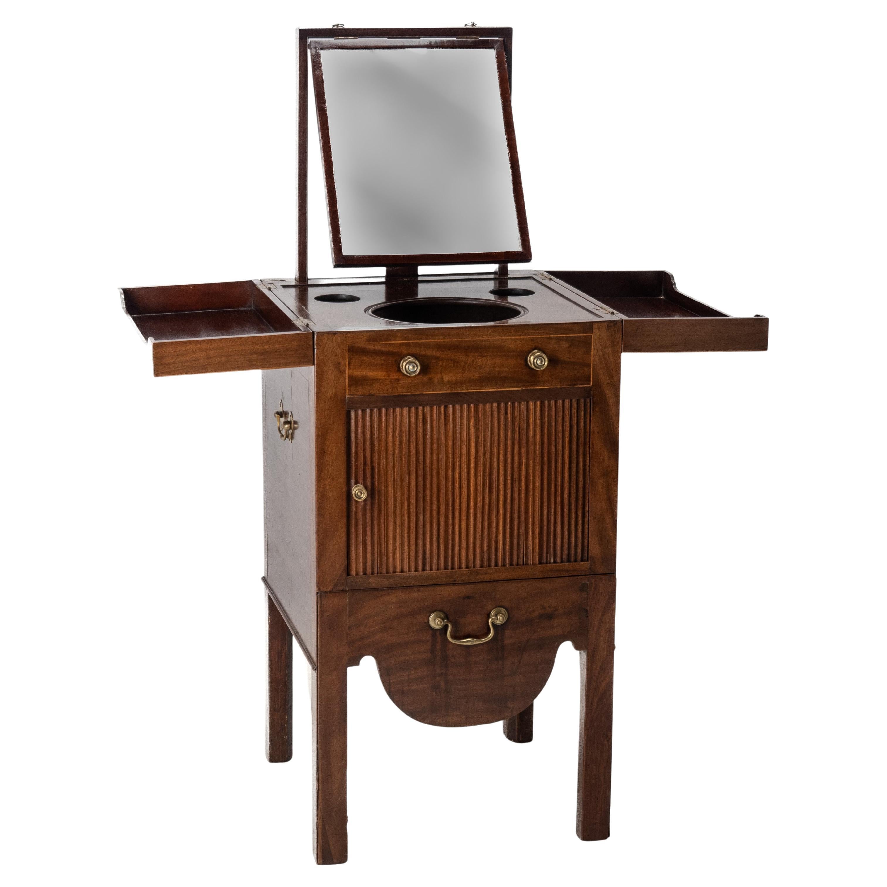 Georgian Mahogany Boxwood Inlaid Washstand c18th (Mirror Tambour Cabinet Folding For Sale