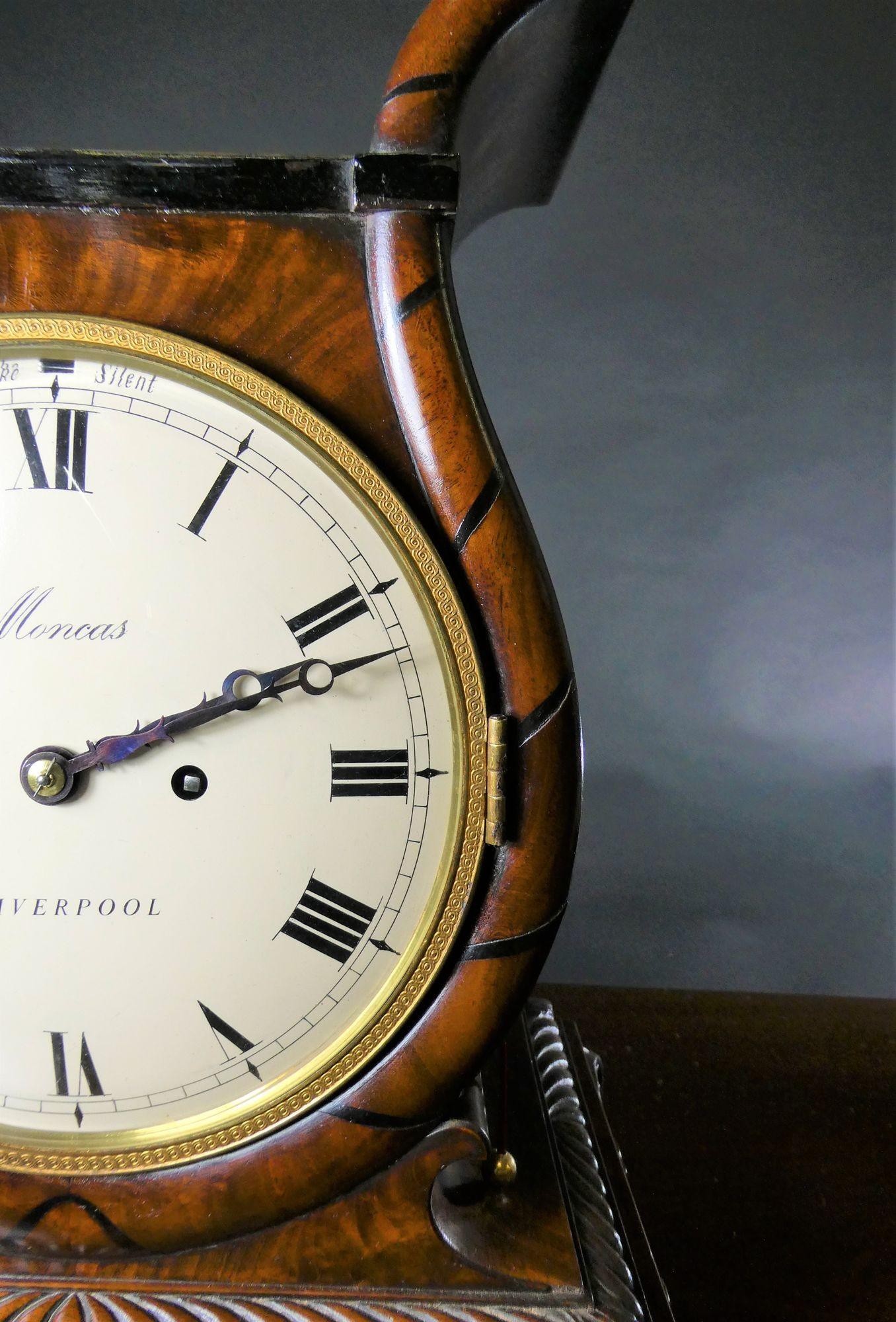 Georgian Mahogany Bracket Clock by Moncas, Liverpool For Sale 8