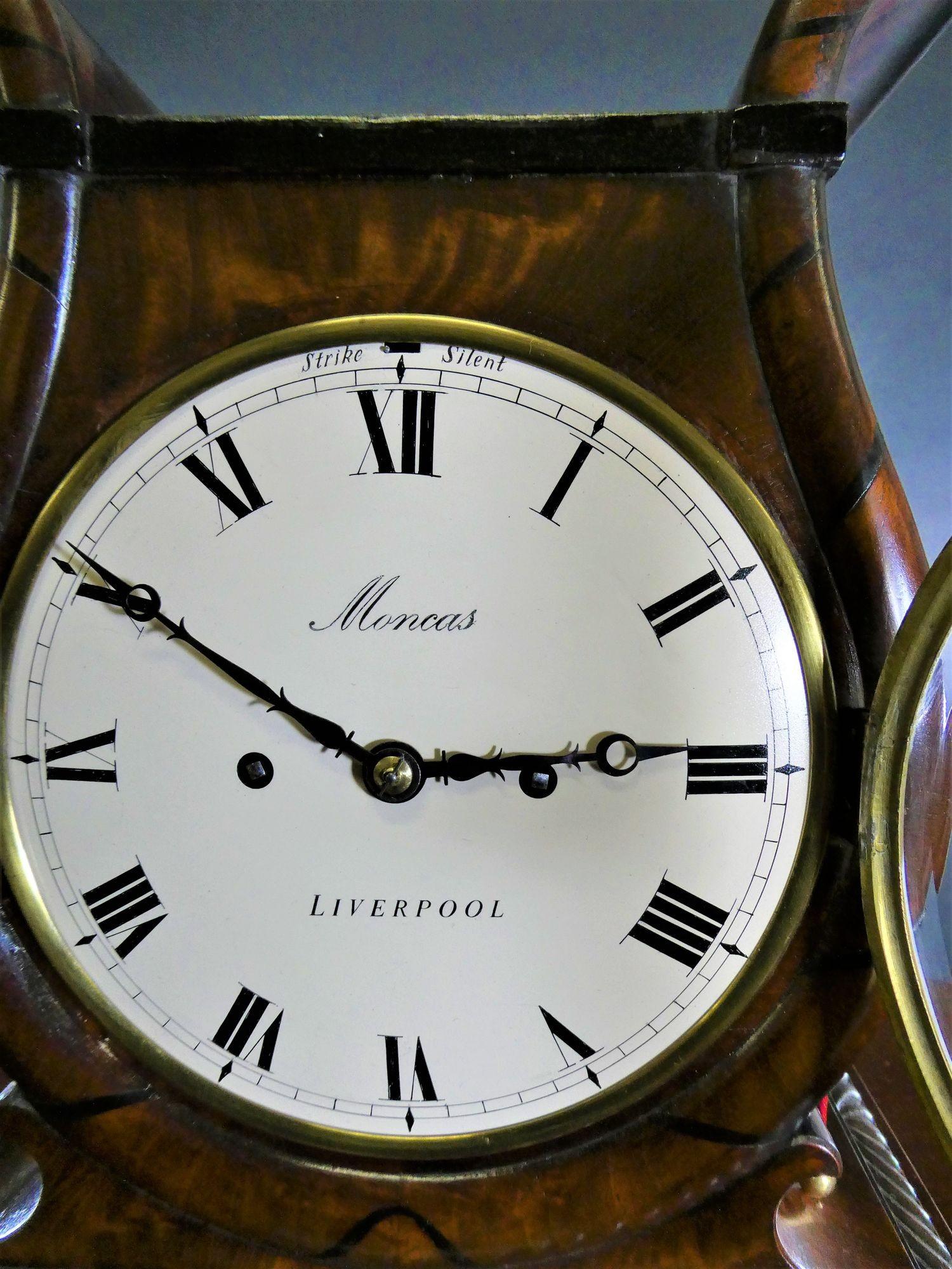 Georgian Mahogany Bracket Clock by Moncas, Liverpool For Sale 9