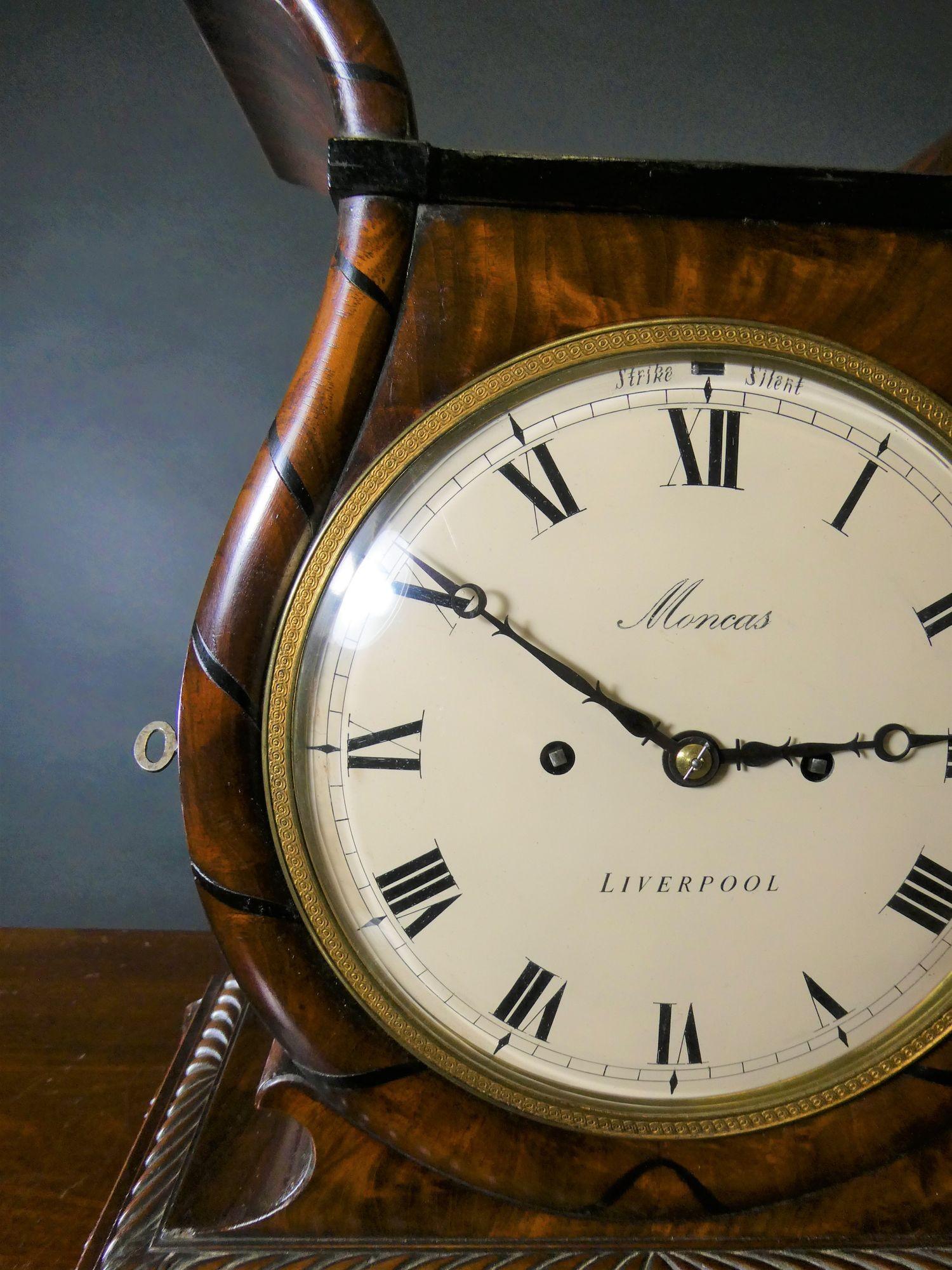 Georgian Mahogany Bracket Clock by Moncas, Liverpool For Sale 10