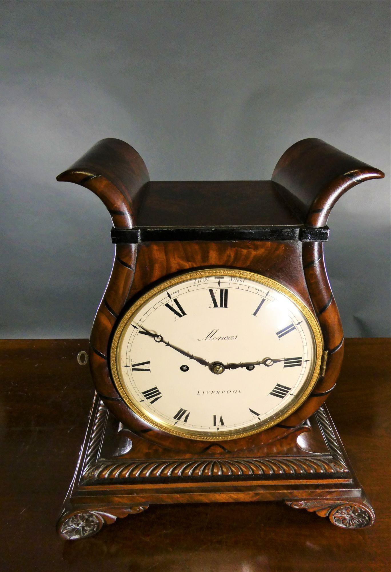 Georgian Mahogany Bracket Clock by Moncas, Liverpool For Sale 11