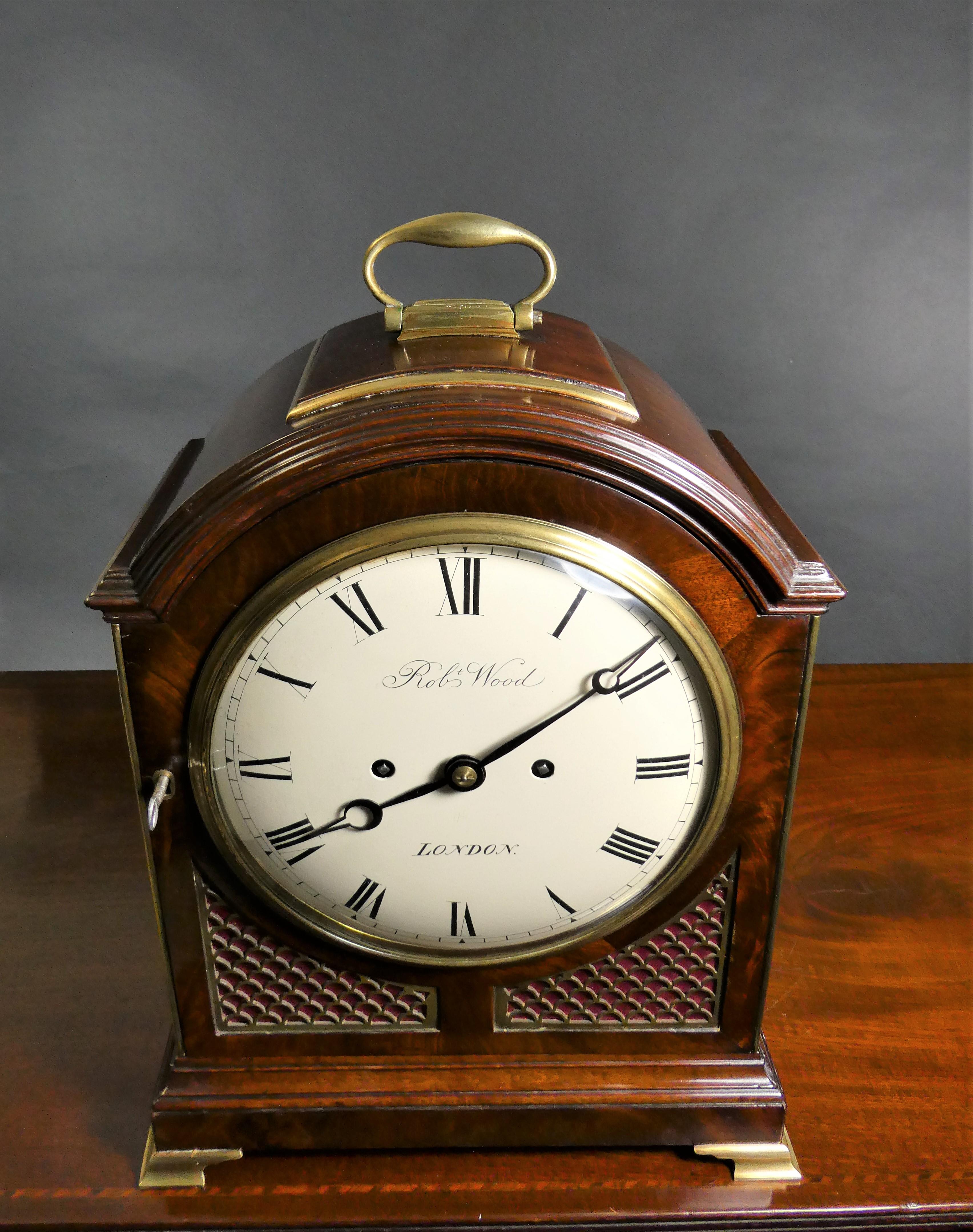 Georgian Mahogany Bracket Clock by Robert Wood, London For Sale 5