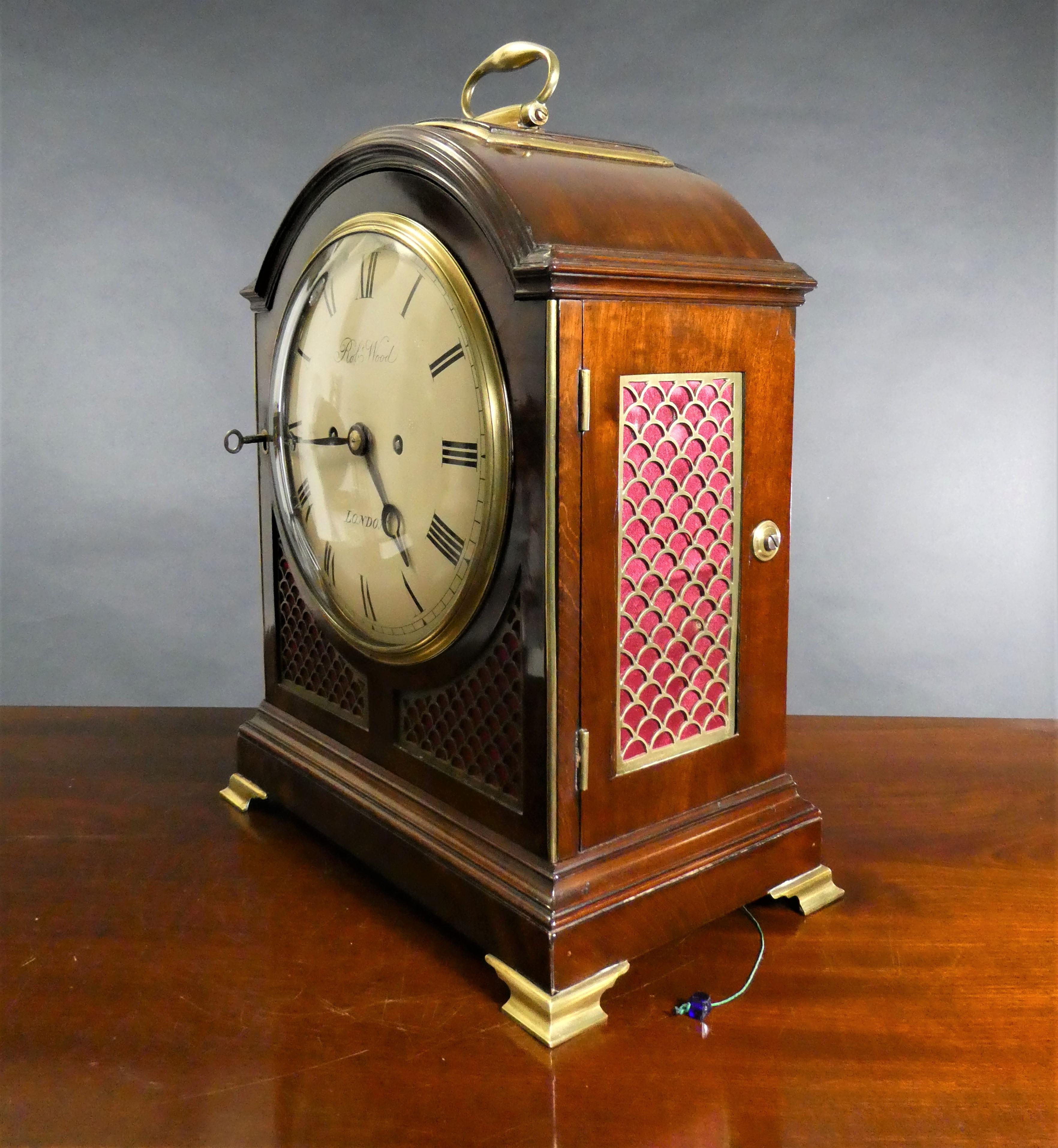 English Georgian Mahogany Bracket Clock by Robert Wood, London For Sale