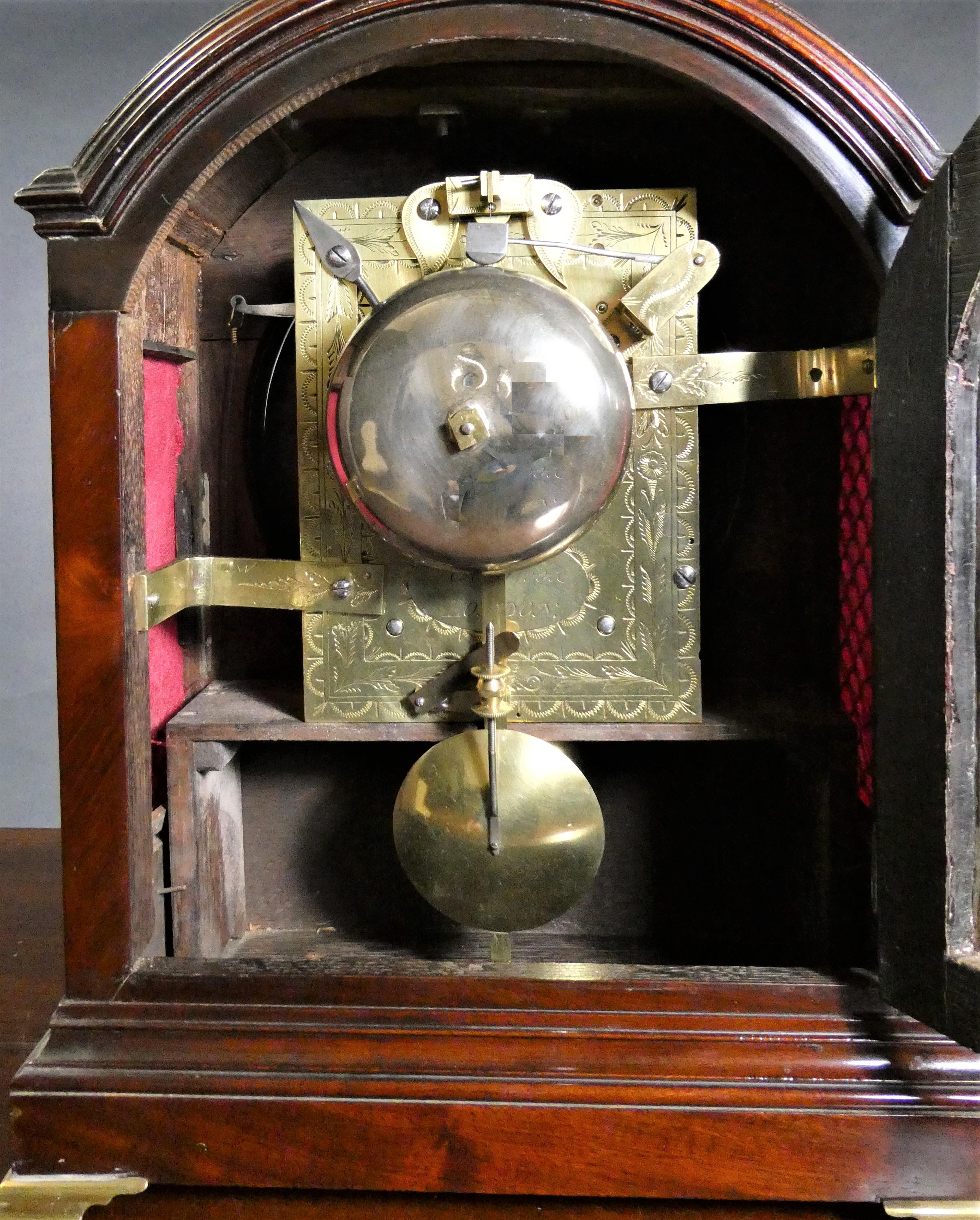 Georgian Mahogany Bracket Clock by Robert Wood, London For Sale 2