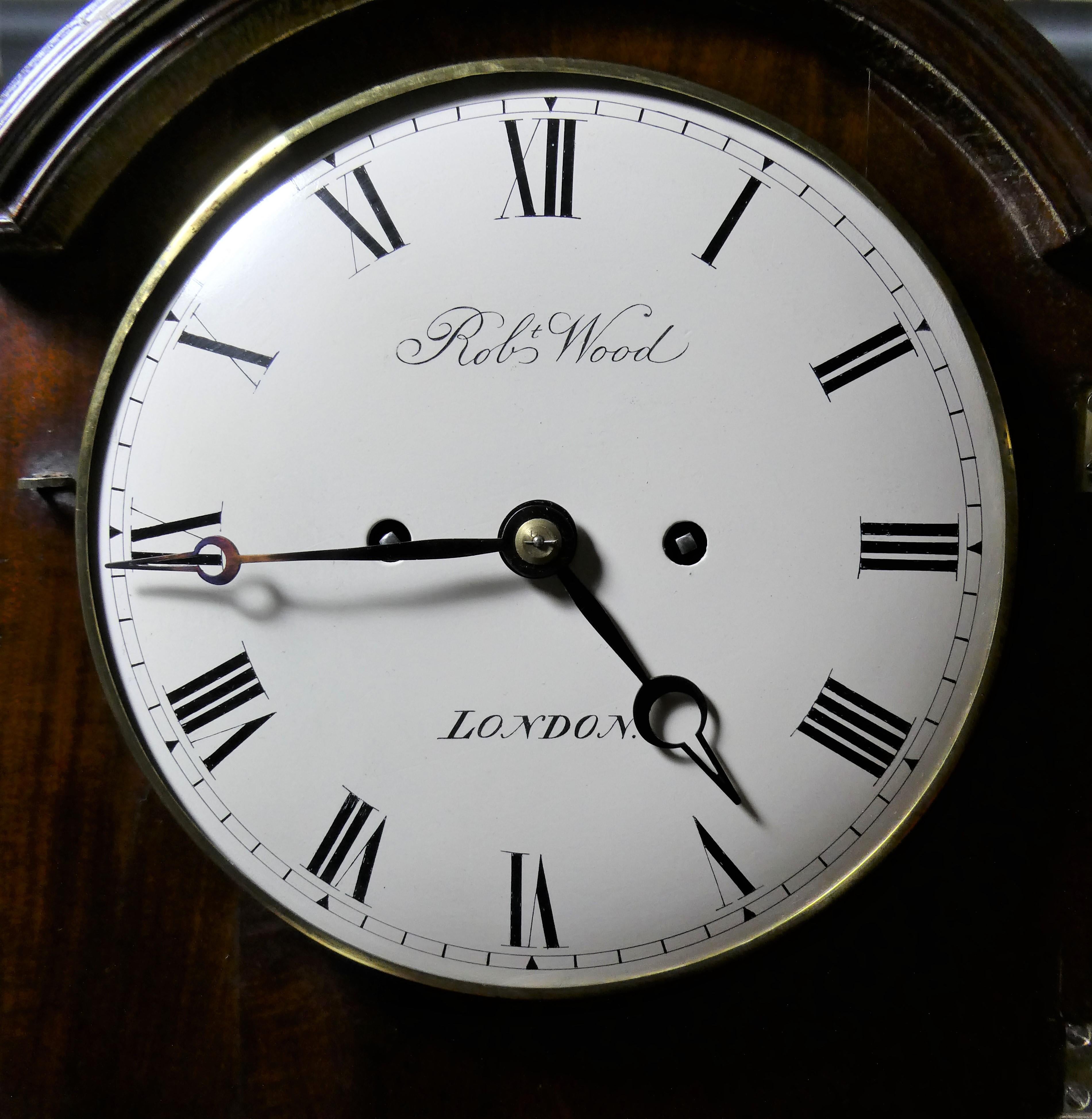 Georgian Mahogany Bracket Clock by Robert Wood, London For Sale 4