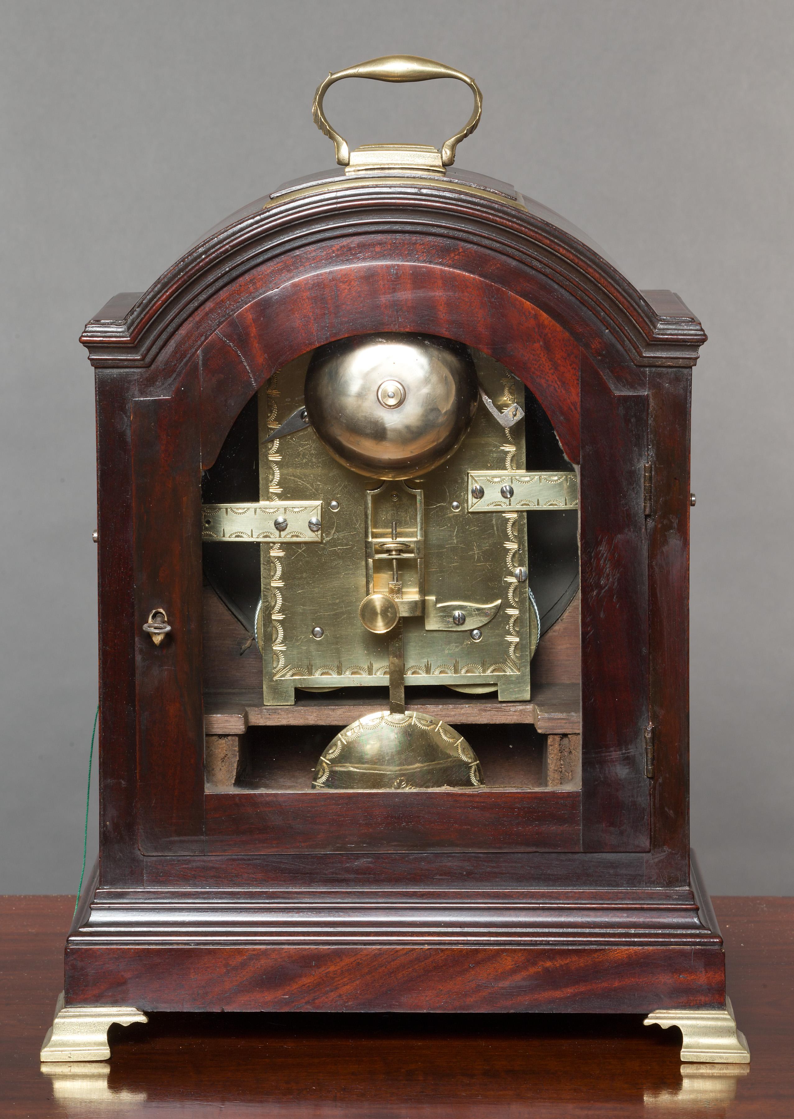 English Georgian Mahogany Bracket Clock, John Scott, London