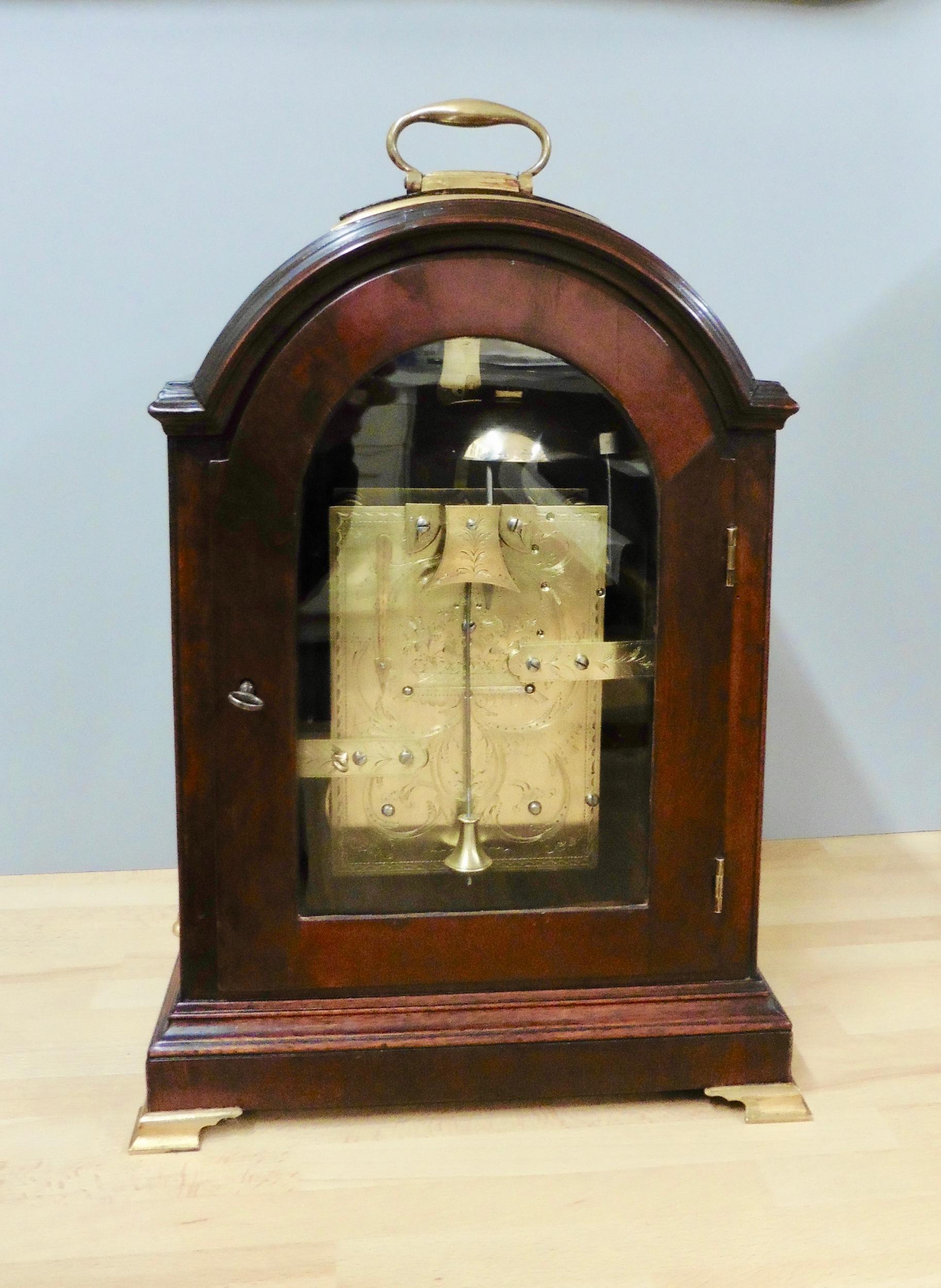 Late 18th Century Georgian Mahogany Bracket Clock with Verge Escapement by Joseph Quartermaine