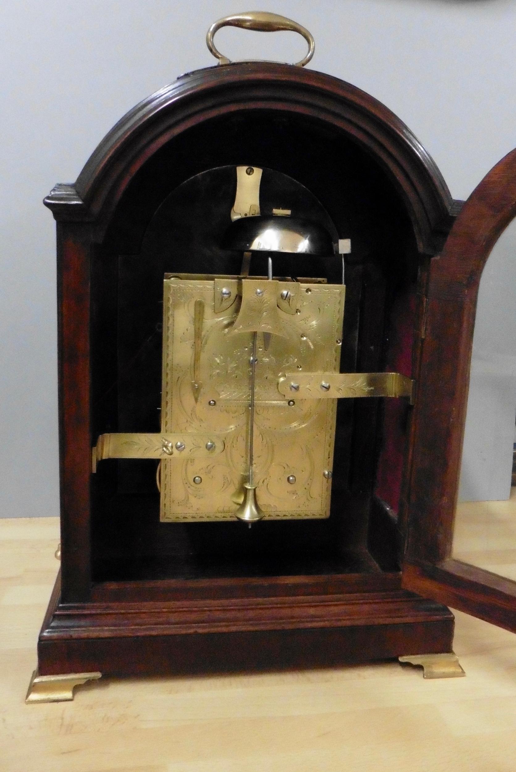 Georgian Mahogany Bracket Clock with Verge Escapement by Joseph Quartermaine 1