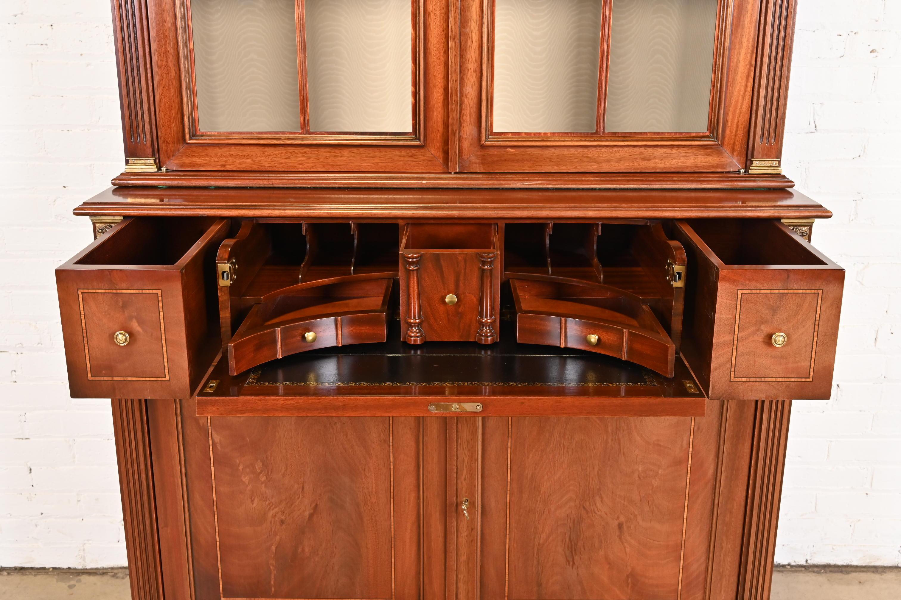 Georgian Mahogany Breakfront Bookcase Cabinet with Drop Front Secretary Desk 6