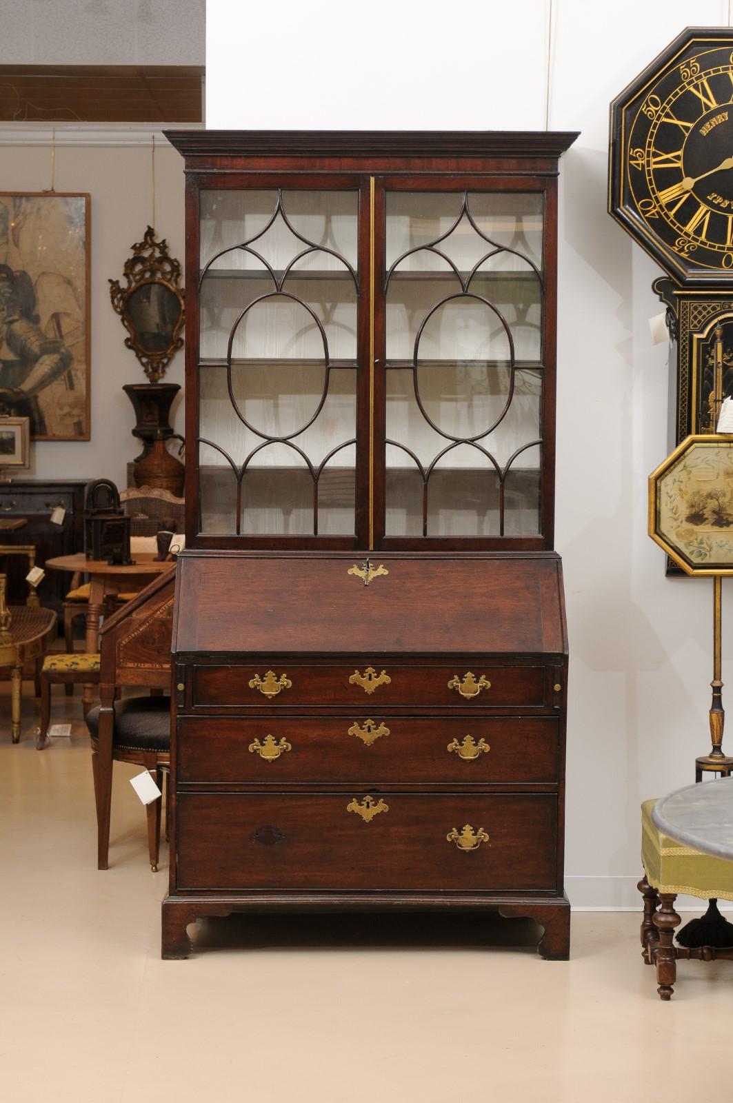 18th Century and Earlier Georgian Mahogany Bureau Bookcase, England 18th Century and later For Sale