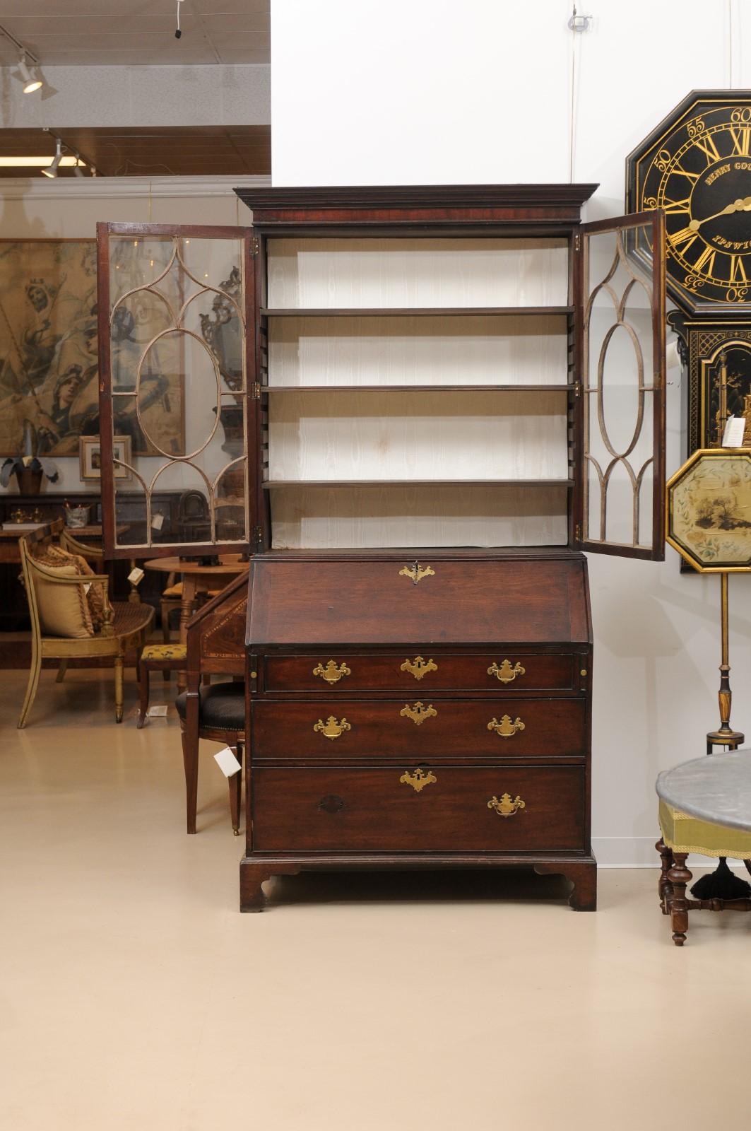 Georgian Mahogany Bureau Bookcase, England 18th Century and later For Sale 1