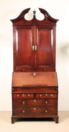 Georgian Mahogany Bureau Bookcase with Swan Neck Pediment Circa 1740