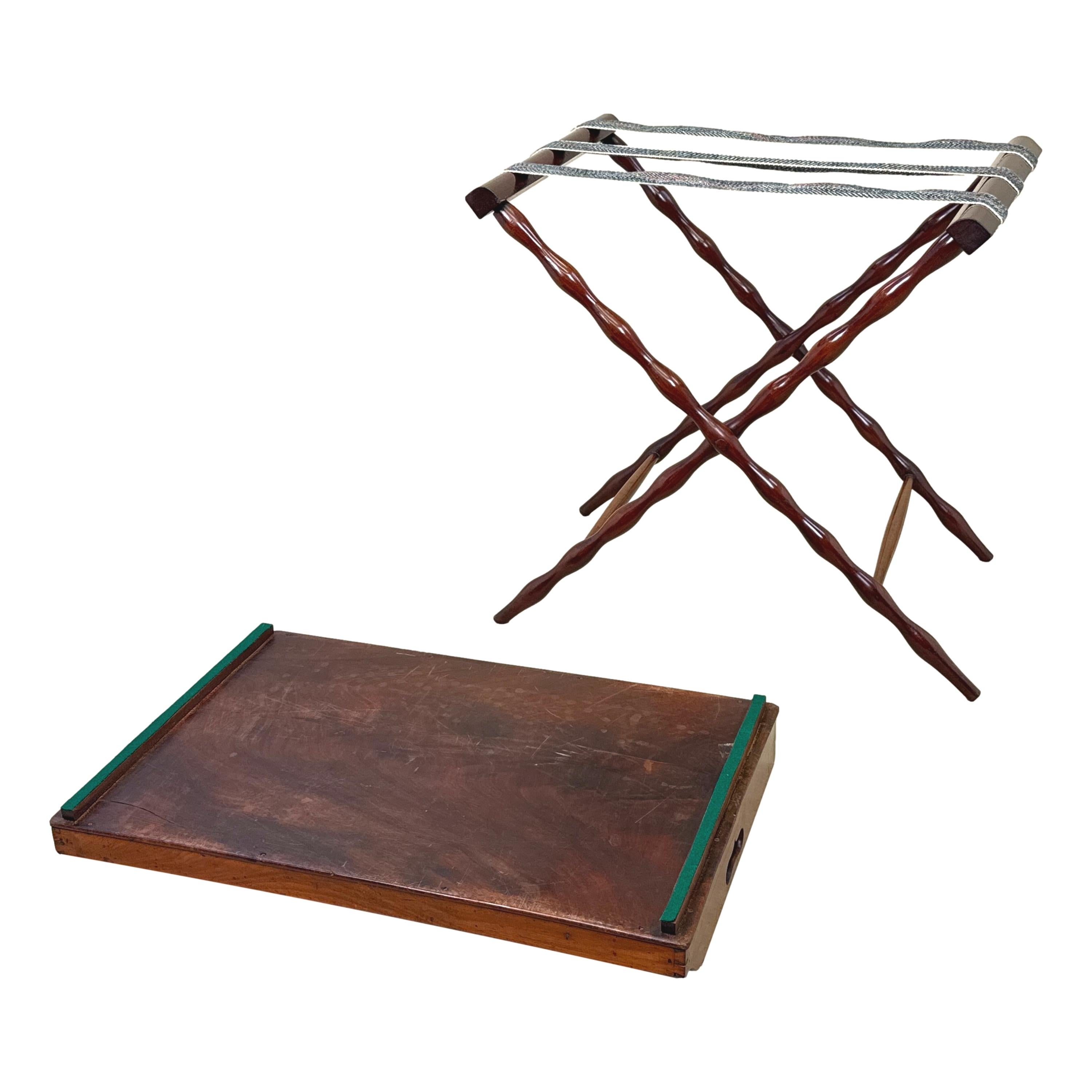 A Good Quality George III Period Mahogany Rectangular Butlers Tray Having Three Full Sides With Pierced Carrying Handles And Dropped Front, Enclosing Superbly Figured Top Retaining Good Colour And Surface, Raised On Attractive Full Height Folding