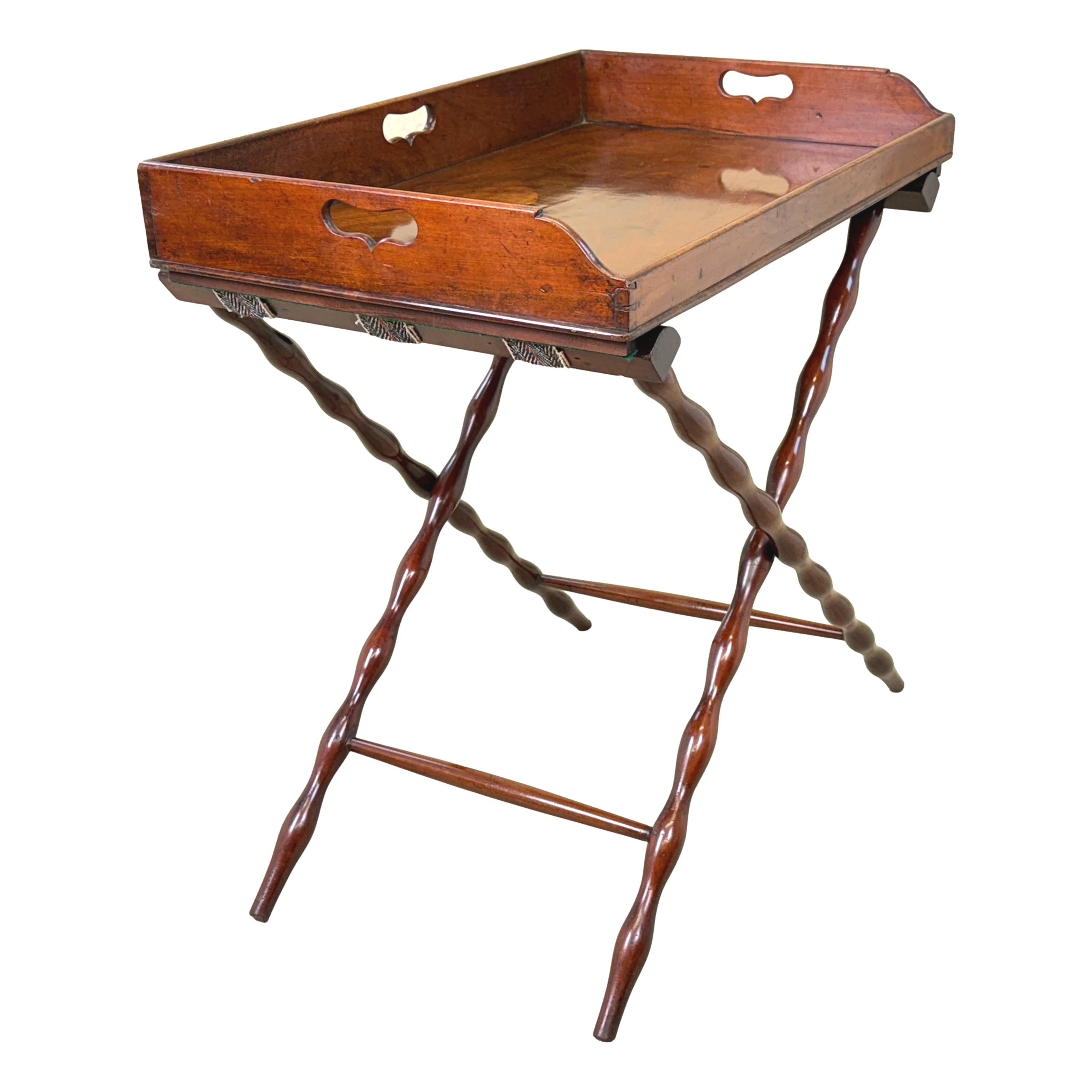 Georgian Mahogany Butlers Tray On Folding Stand In Good Condition In Bedfordshire, GB
