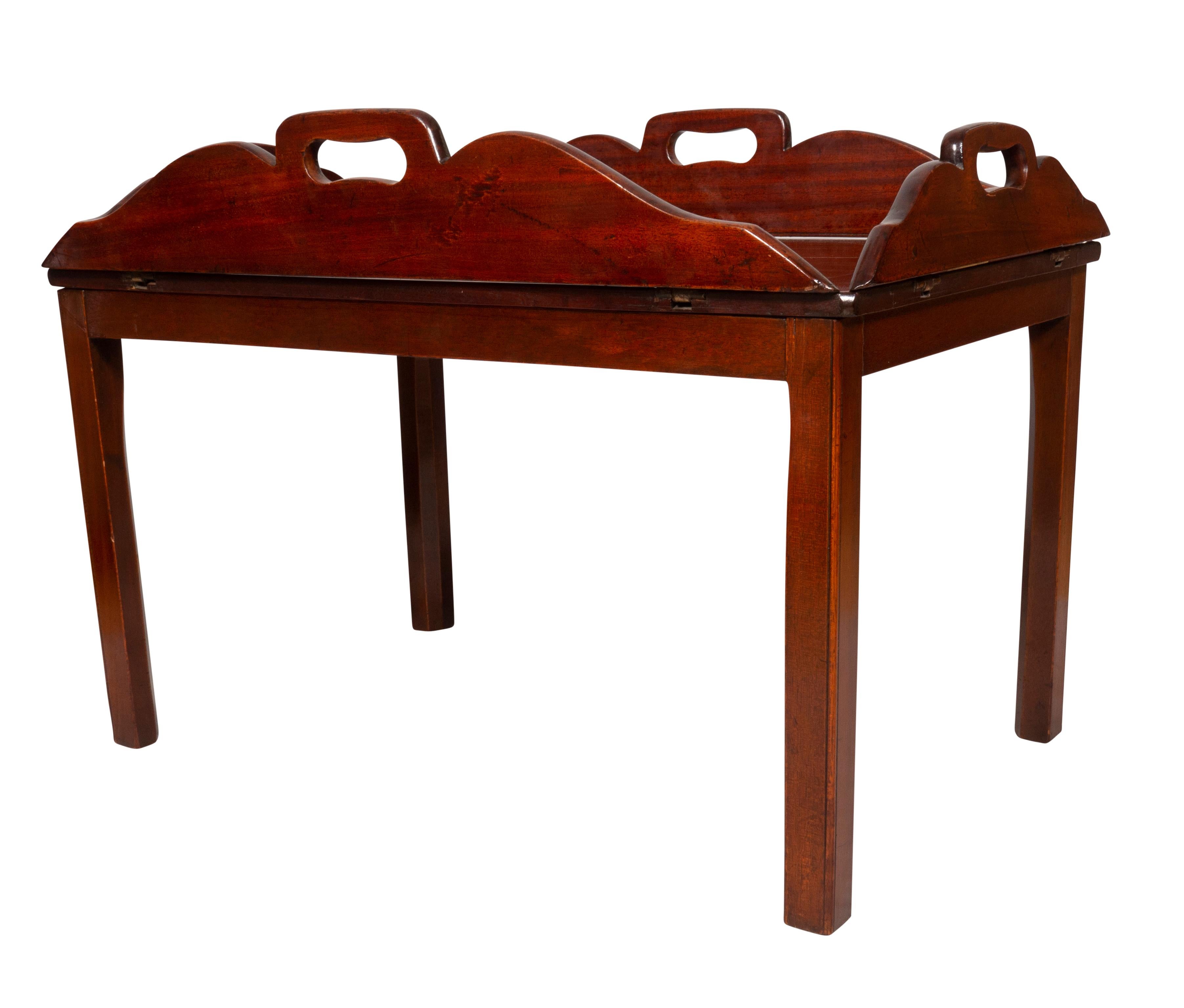 Brass Georgian Mahogany Butlers Tray on Stand For Sale