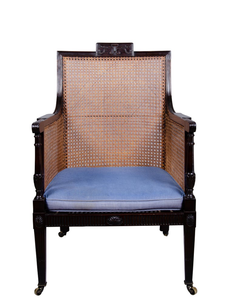 Mahogany Caned Bergere Chair For Sale at 1stDibs