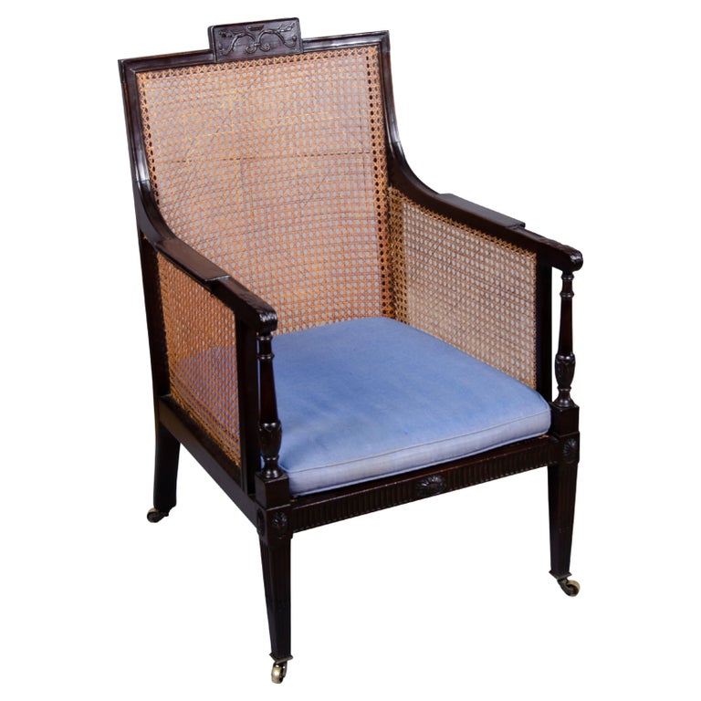 Mahogany Caned Bergere Chair For Sale at 1stDibs