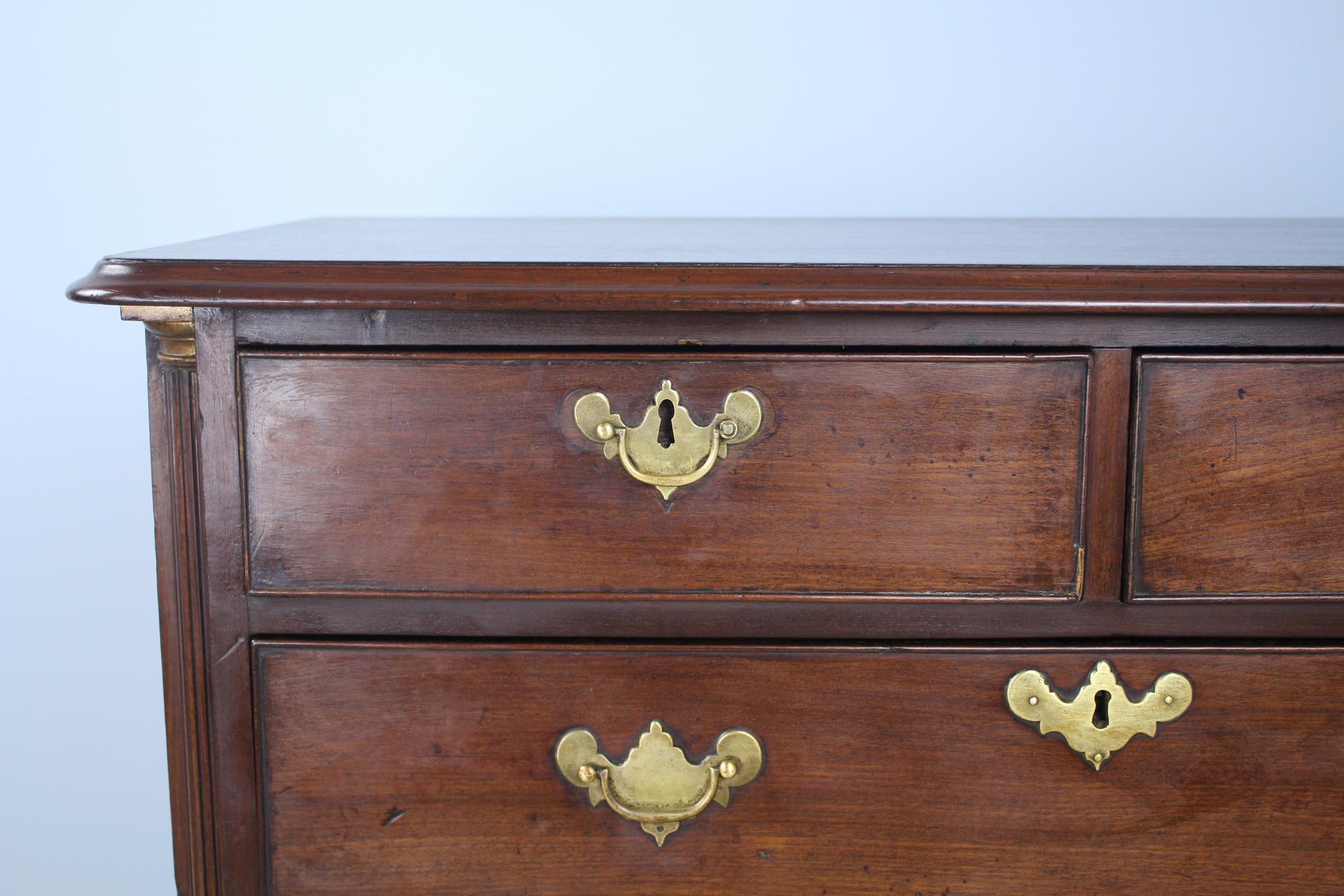 18th Century Georgian Mahogany Chest of Drawers, Quarter Columns and Brass Capitals