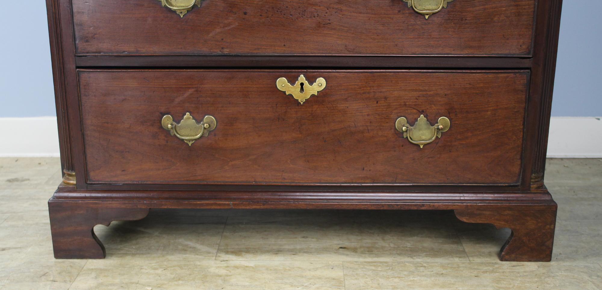 Georgian Mahogany Chest of Drawers, Quarter Columns and Brass Capitals 1