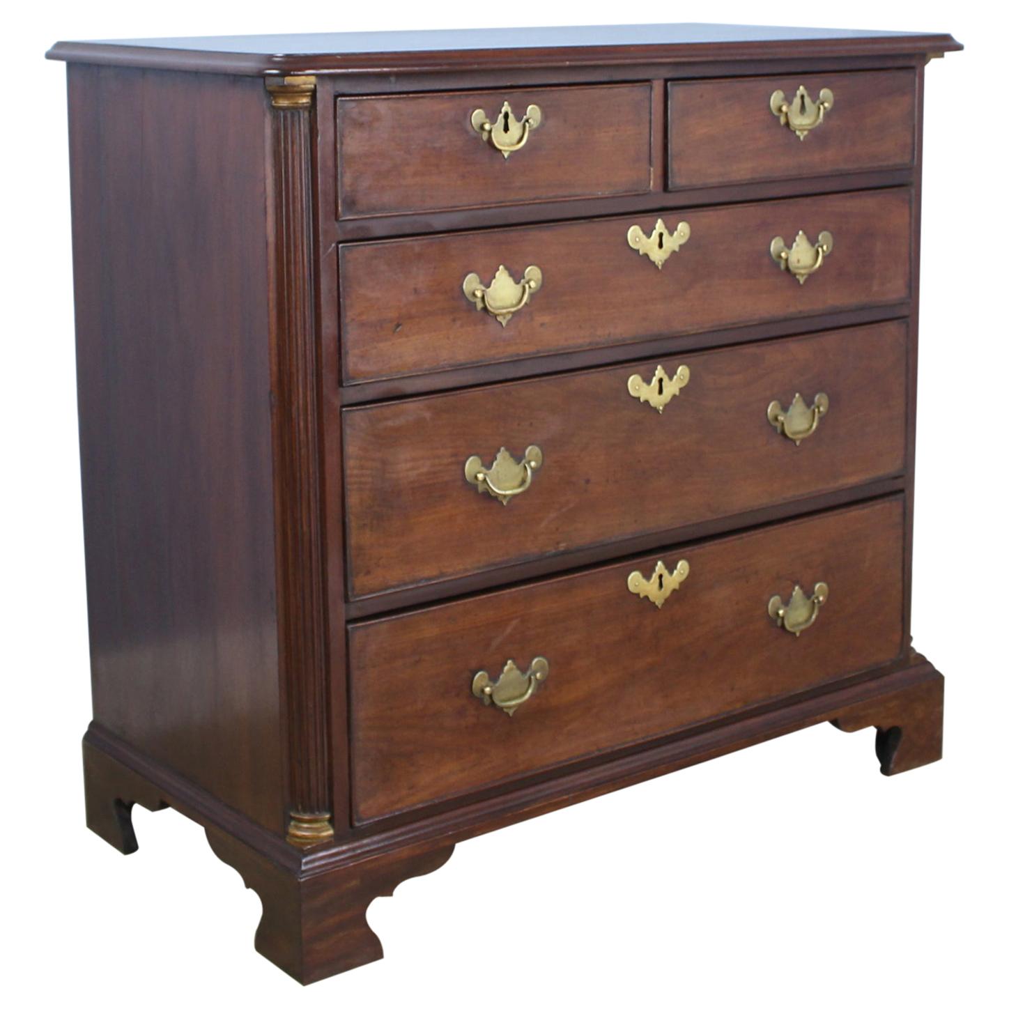 Georgian Mahogany Chest of Drawers, Quarter Columns and Brass Capitals