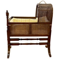 Antique Georgian Mahogany Child's Rocking Cradle with Caned Sides, circa 1820