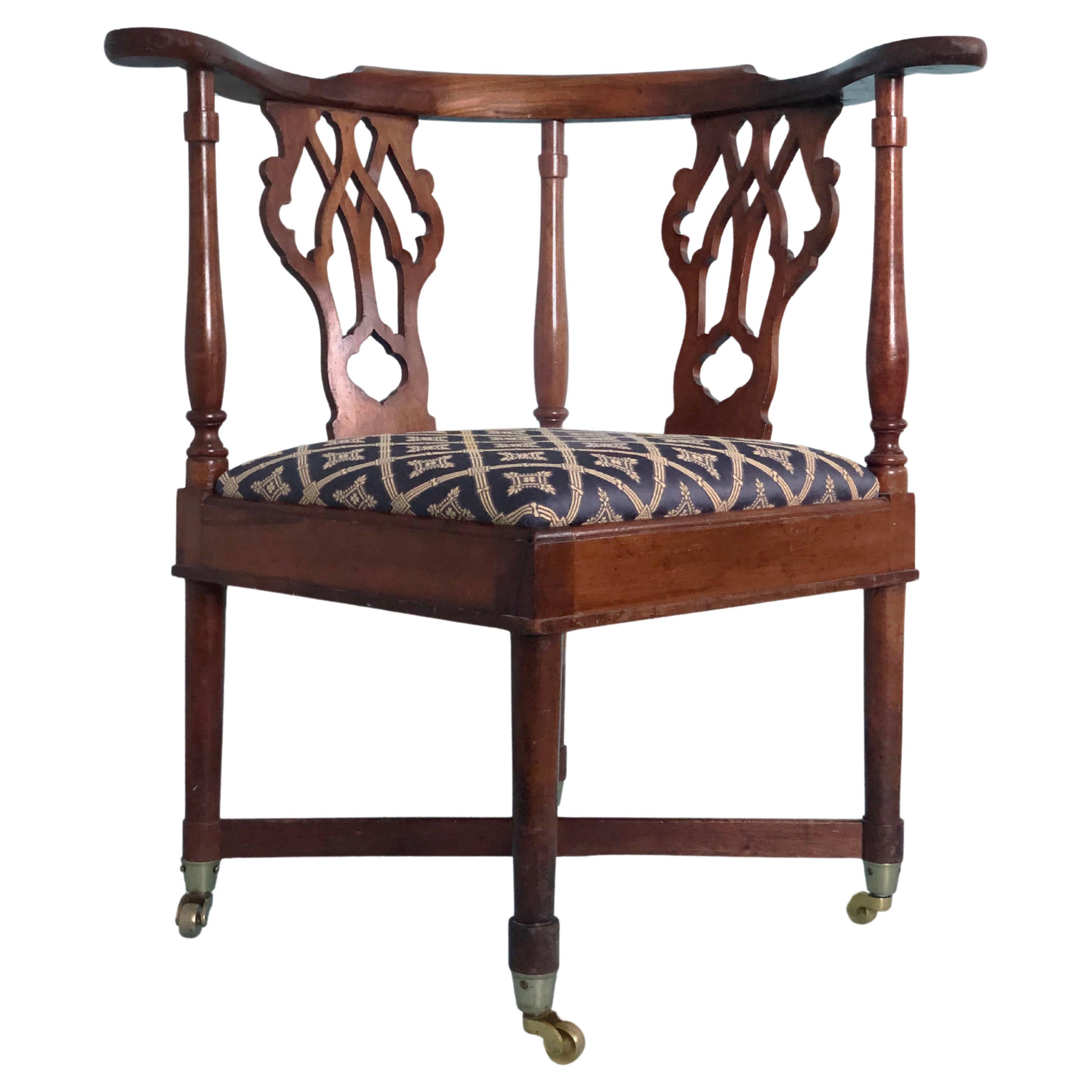 Georgian Mahogany Corner Chair on Wheels 19th Century For Sale