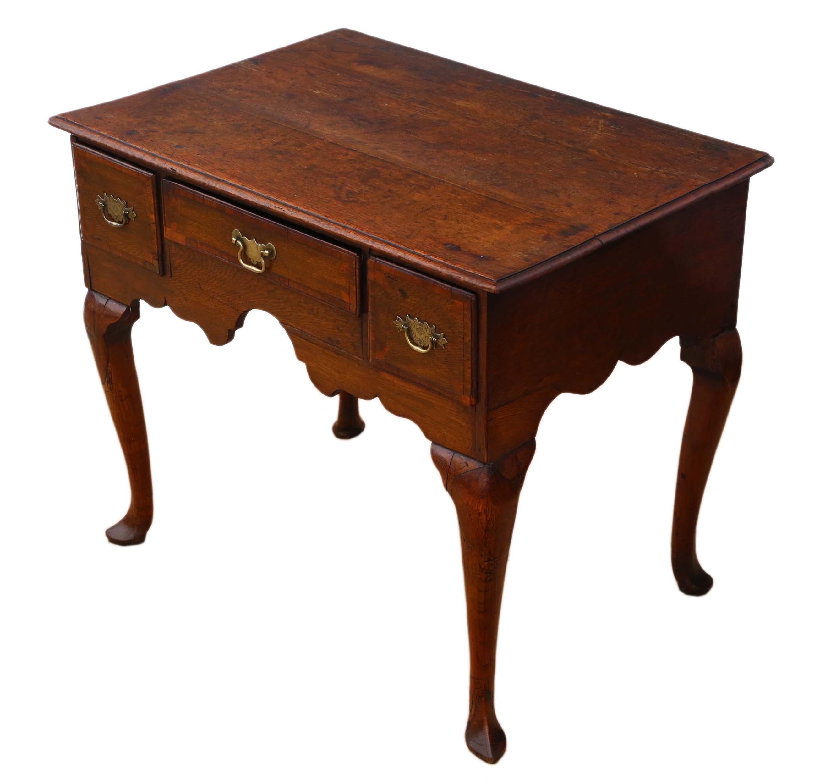 Mid-18th Century Georgian Mahogany Cross Banded Oak Lowboy Side Table, circa 1760