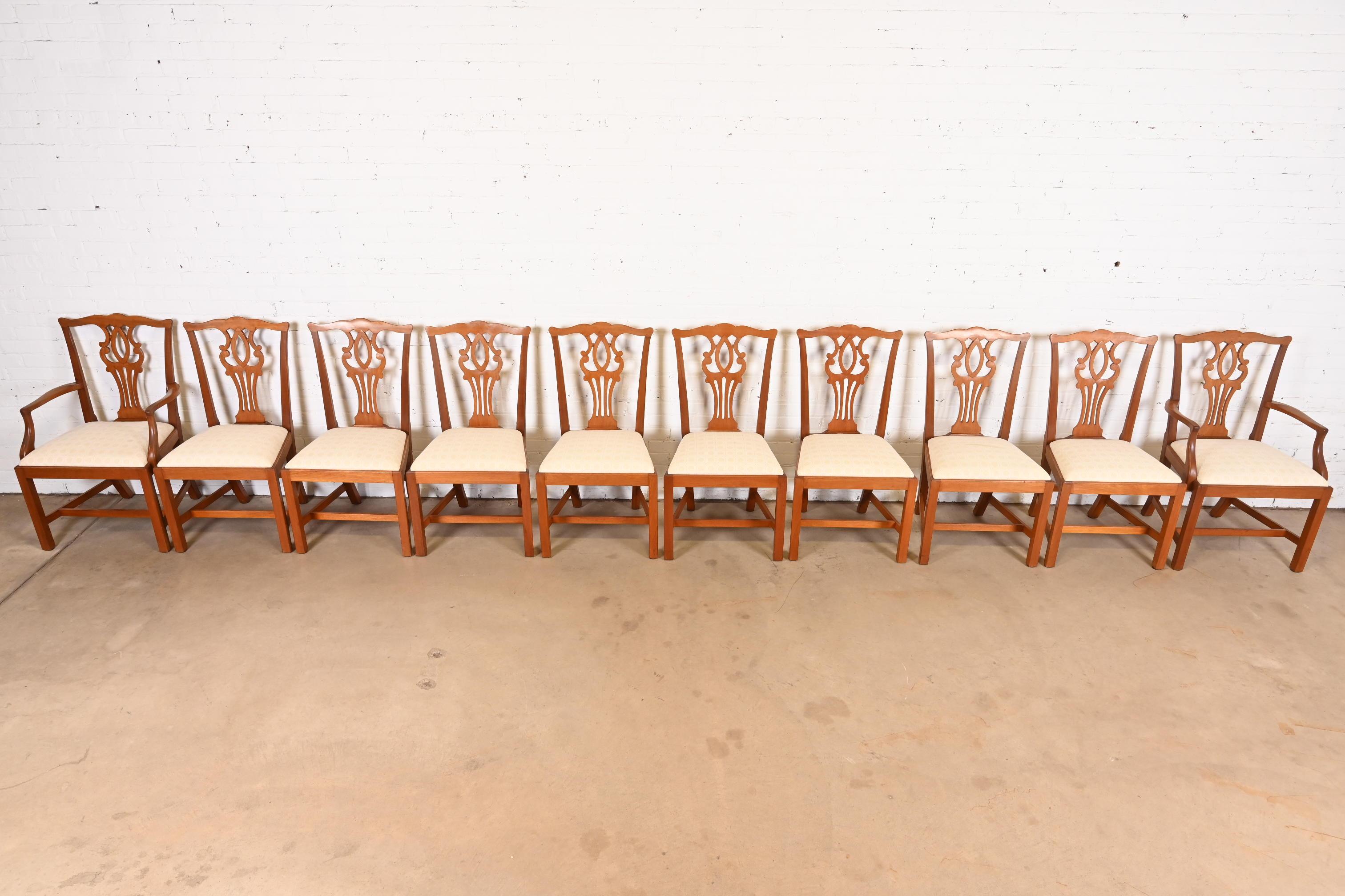 Upholstery Georgian Mahogany Dining Chairs in the Manner of Baker Furniture, Set of Ten For Sale