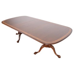 Georgian Mahogany Double Pedestal Dining Table, Newly Refinished