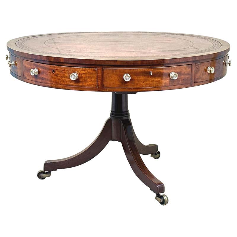 Ralph Lauren Regency Flamed Mahogany Drum Round Pedestal Library Table ...