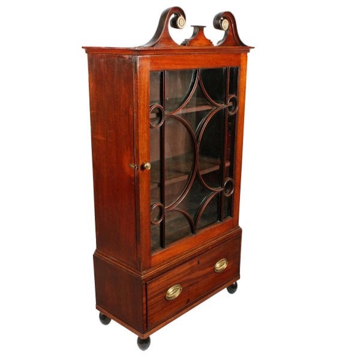 English Georgian Mahogany Dwarf Cabinet, 19th Century  For Sale