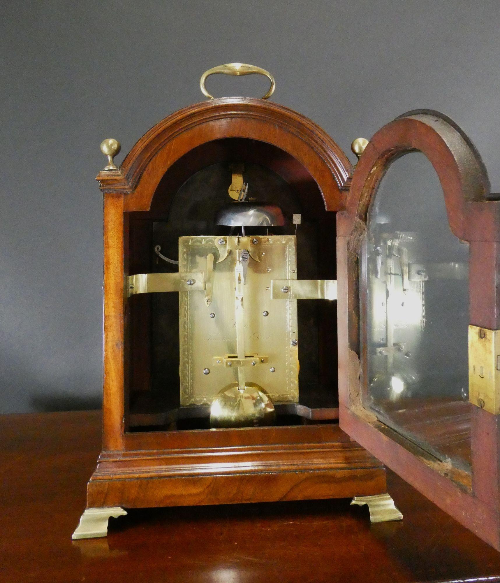 Georgian Mahogany English Bracket Clock by Scott, Tottenham Court Road, London For Sale 8