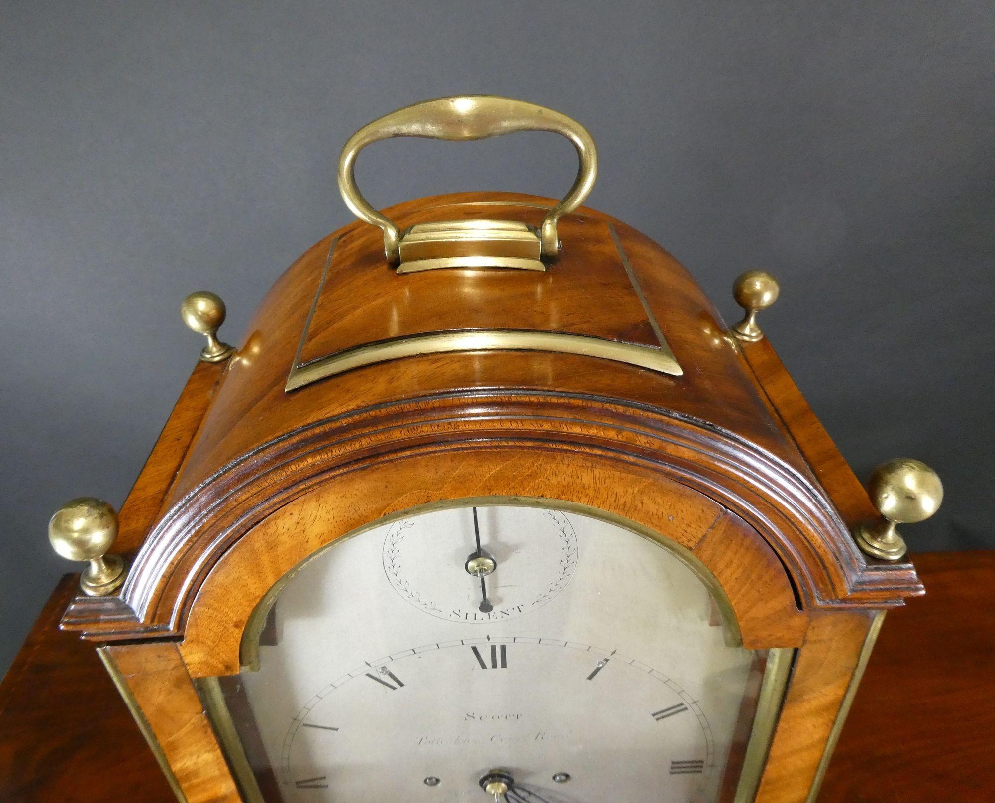 Georgian Mahogany English Bracket Clock by Scott, Tottenham Court Road, London For Sale 11