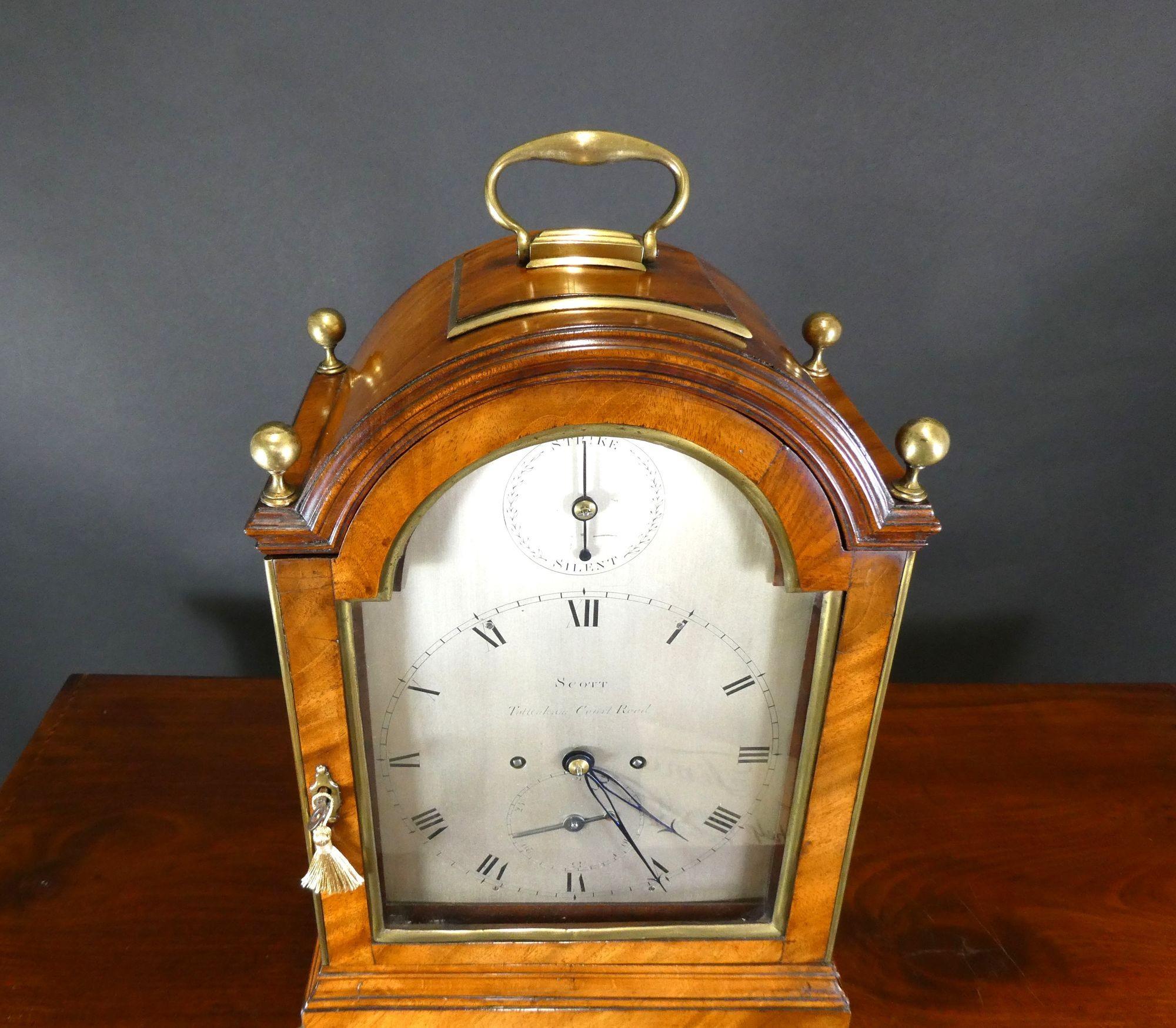 Georgian Mahogany English Bracket Clock by Scott, Tottenham Court Road, London For Sale 12