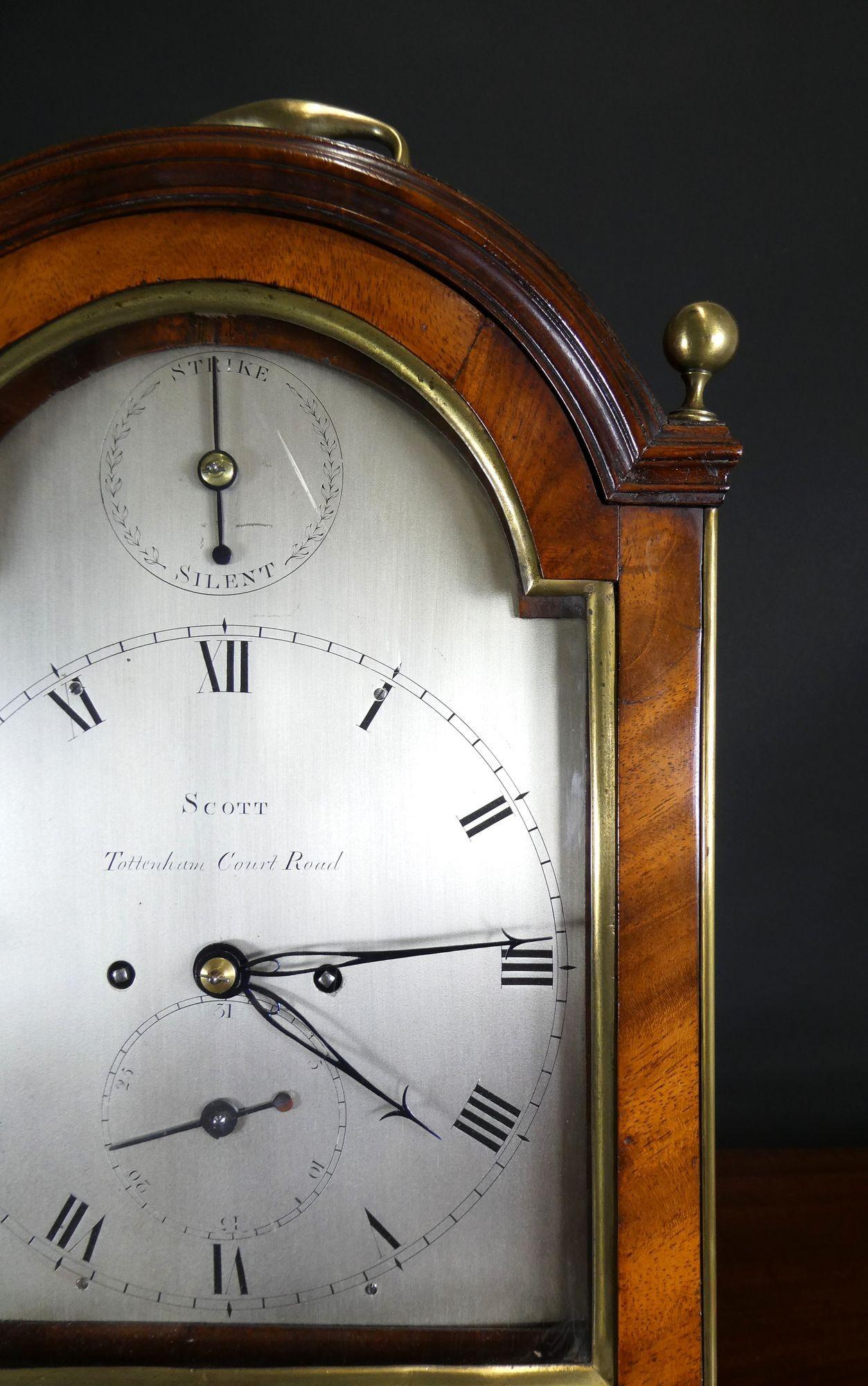 Georgian Mahogany English Bracket Clock by Scott, Tottenham Court Road, London For Sale 1
