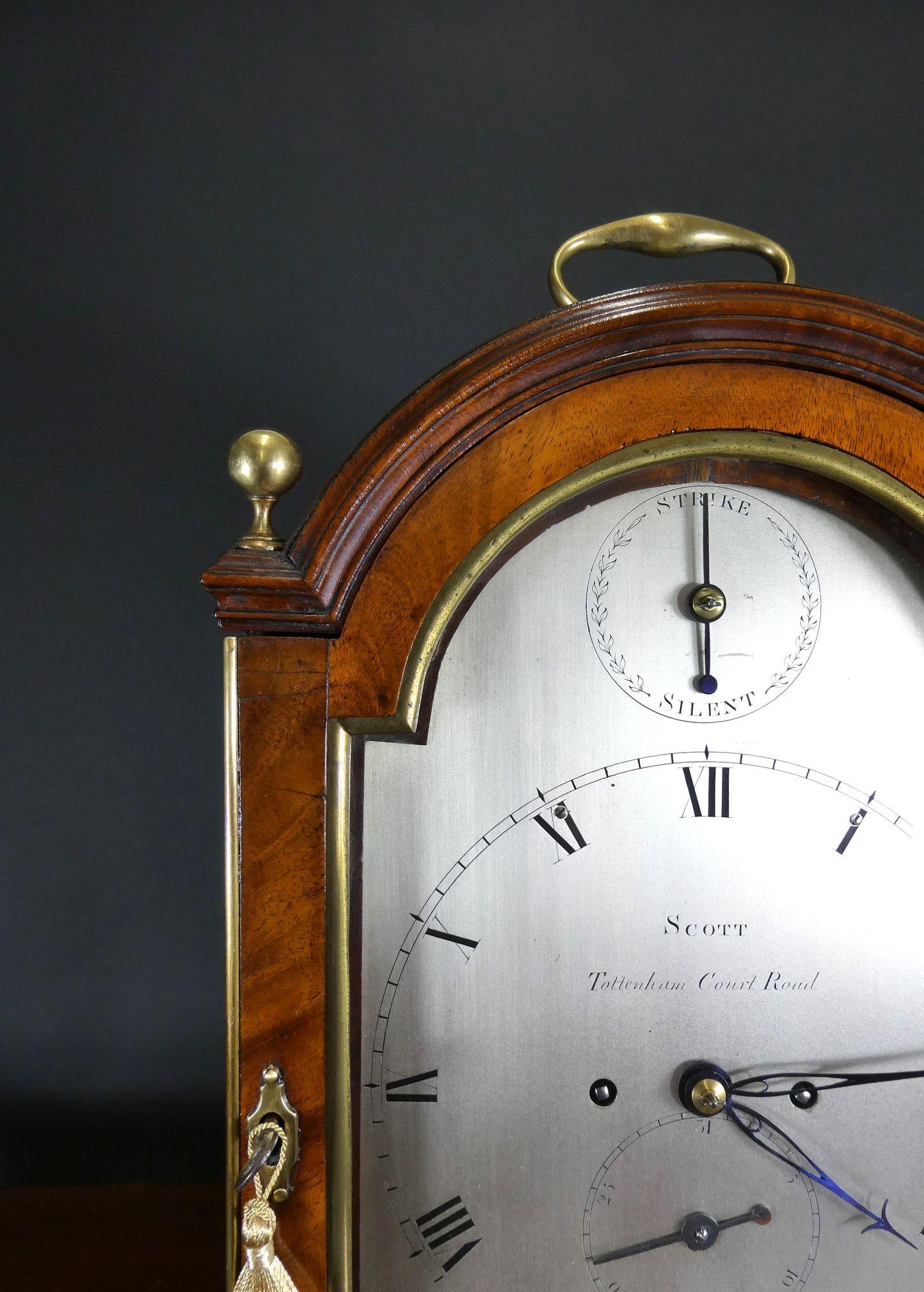 Georgian Mahogany English Bracket Clock by Scott, Tottenham Court Road, London For Sale 2