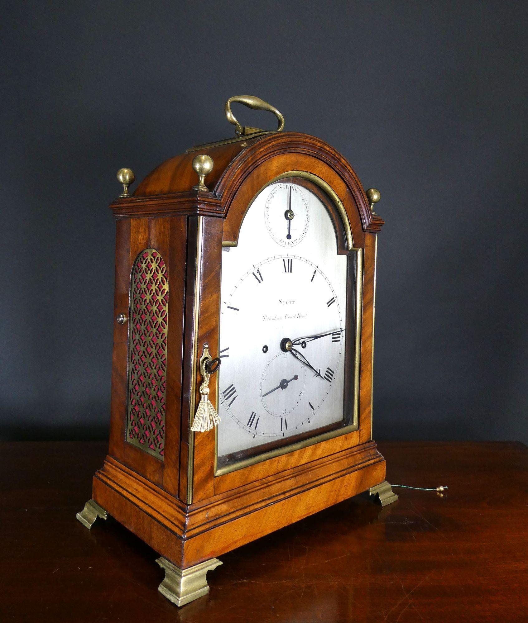 Georgian Mahogany English Bracket Clock by Scott, Tottenham Court Road, London For Sale 3