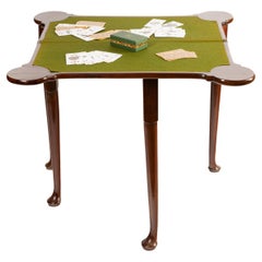 Antique Georgian Mahogany Game Table with Green Baize Top, 18th Century