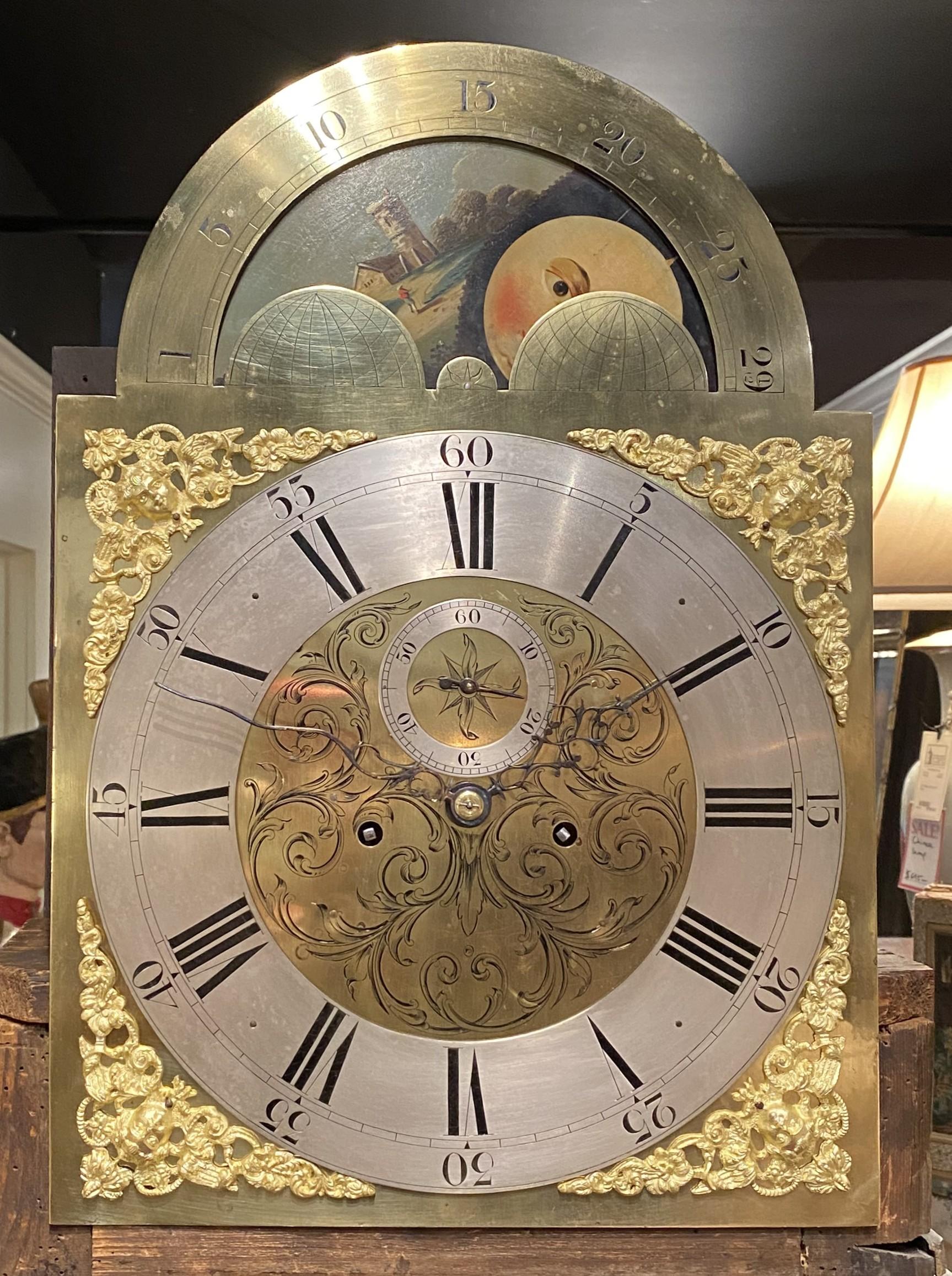 Georgian Mahogany Gothic Style Tall Case Clock with Moon Phase Dial For Sale 1