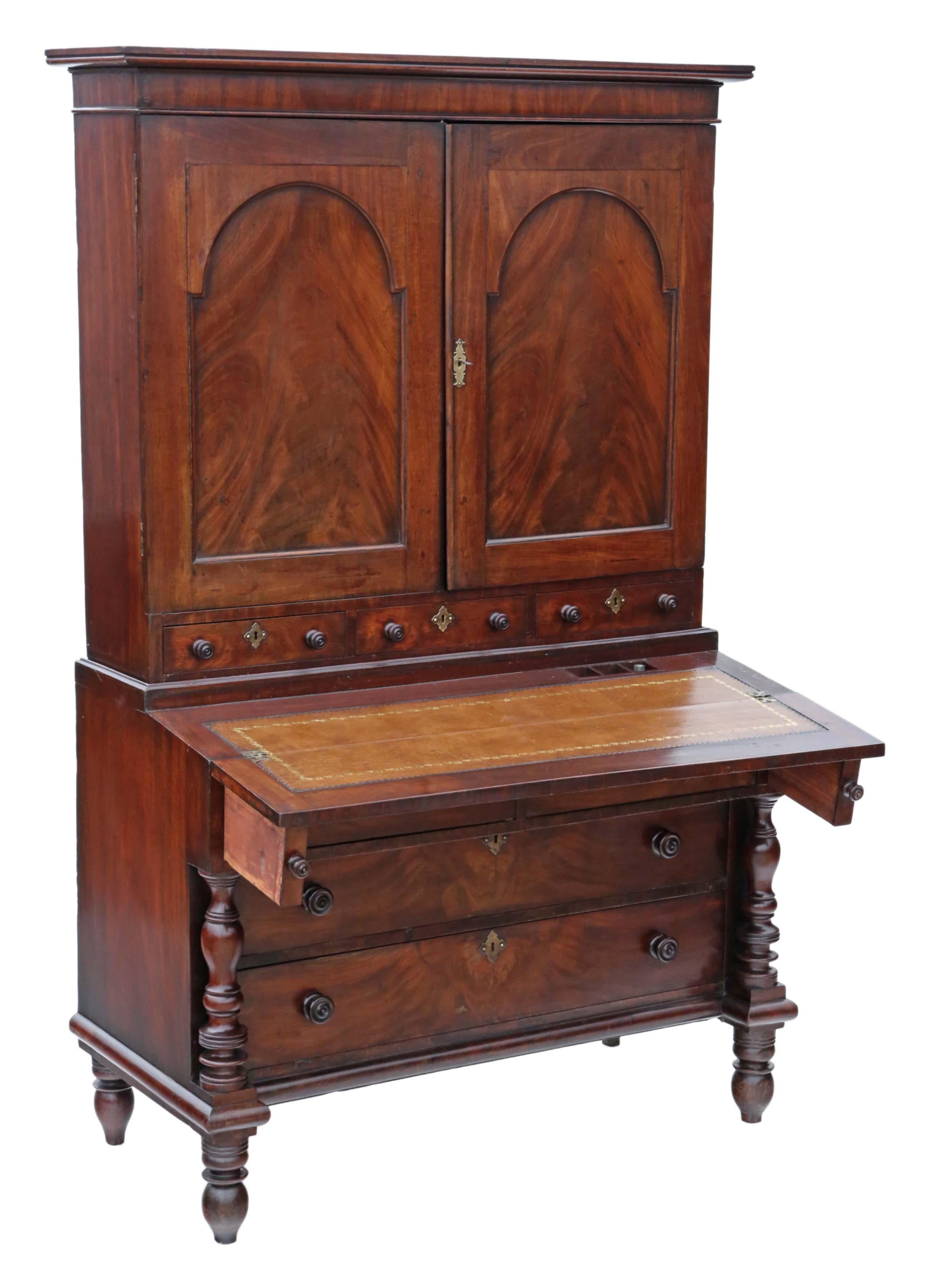 Wood Georgian C1800 mahogany estate housekeeper's cupboard secretaire bookcase