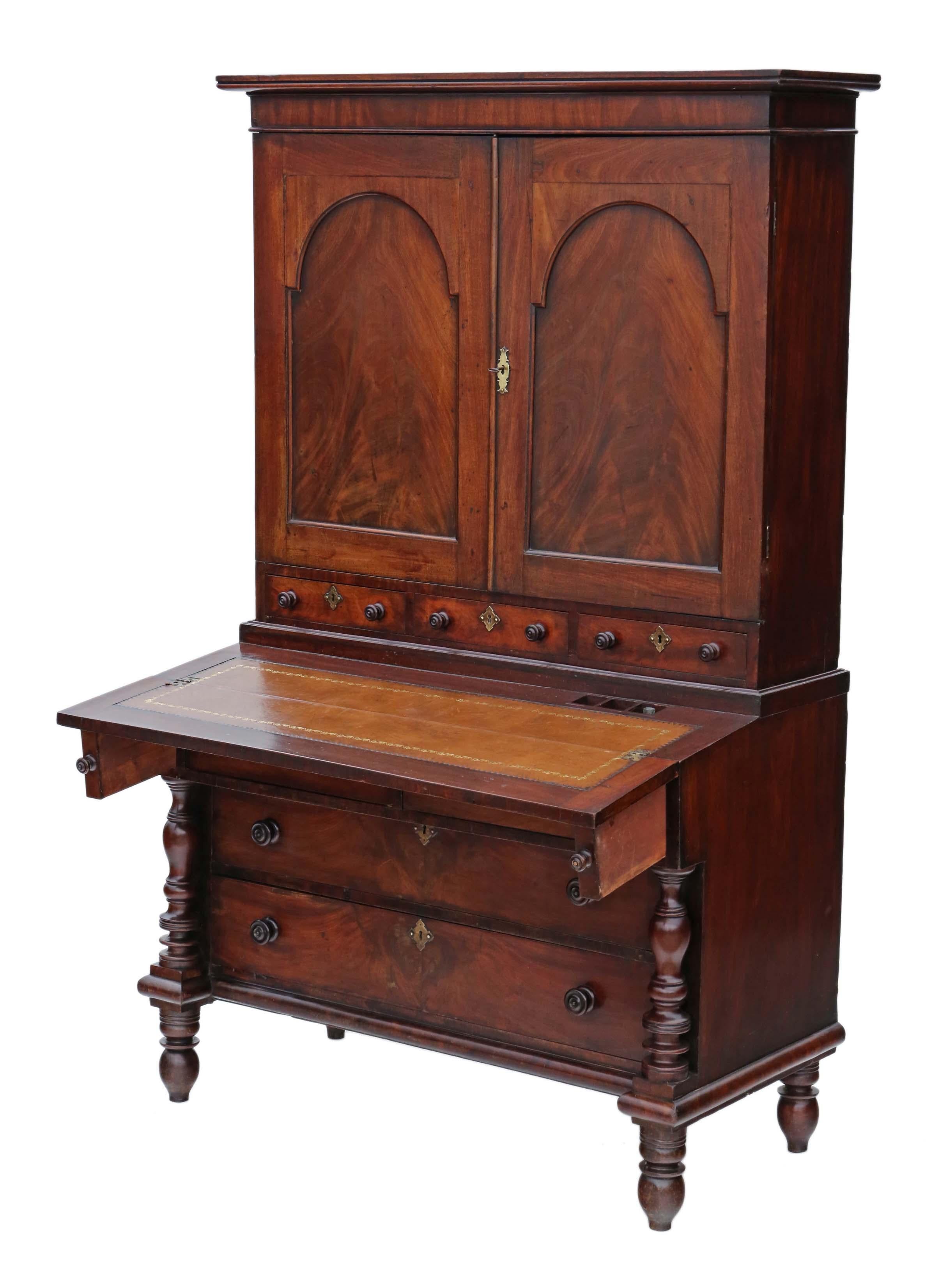 Georgian C1800 mahogany estate housekeeper's cupboard secretaire bookcase 1