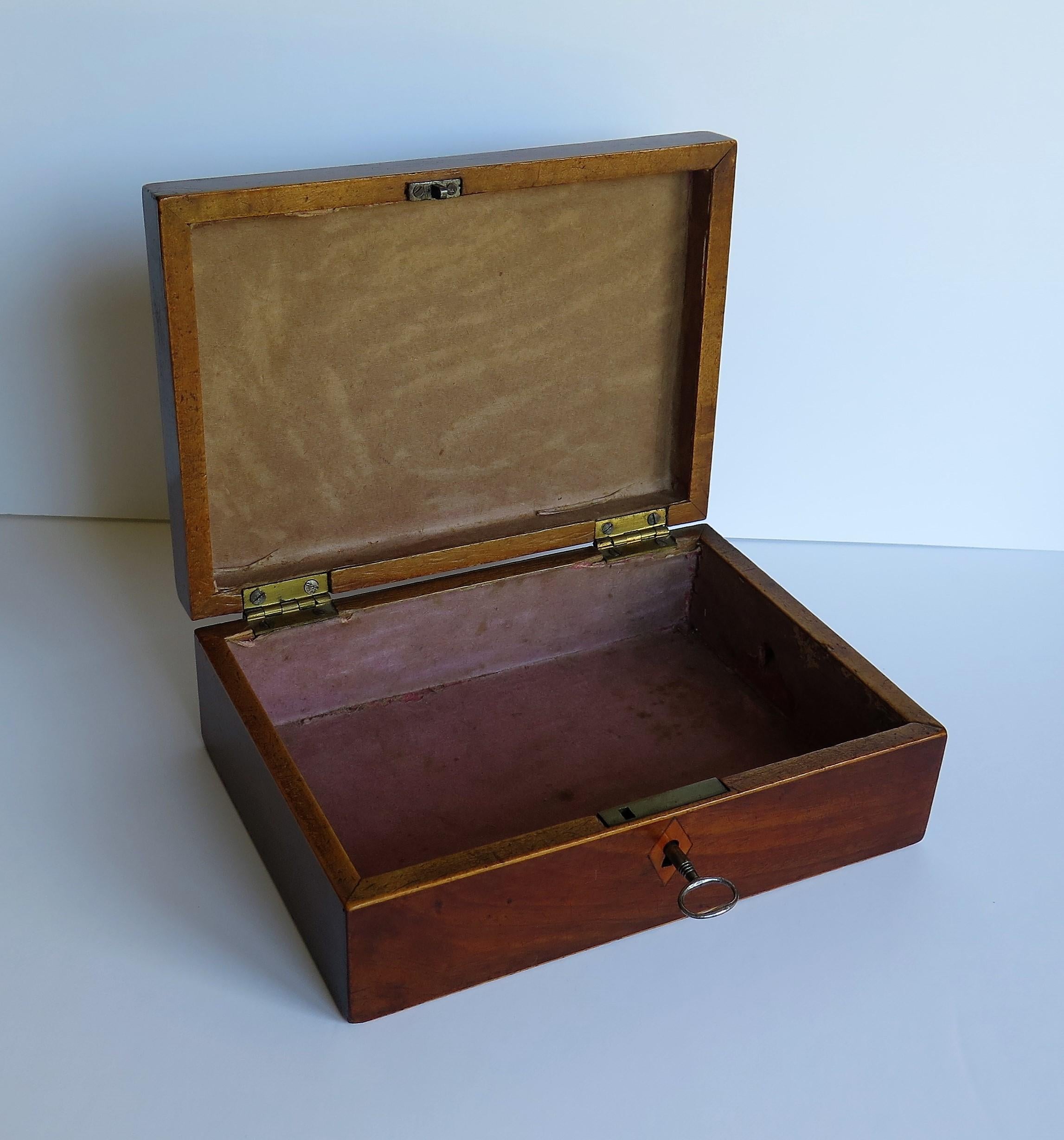 Georgian Mahogany Inlaid Box with Hinged Lid Lock and Key, English, circa 1800 6