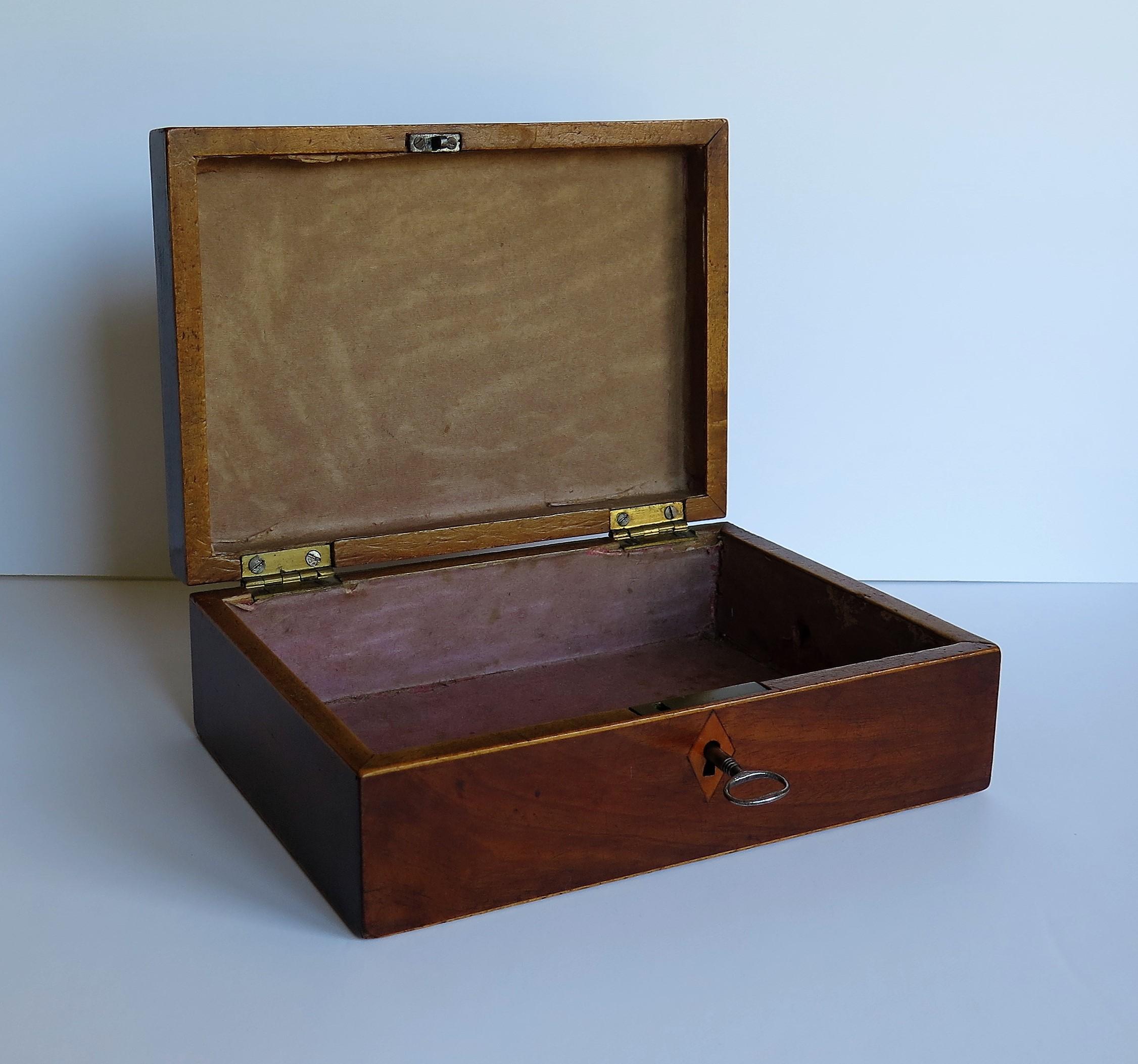 Georgian Mahogany Inlaid Box with Hinged Lid Lock and Key, English, circa 1800 7