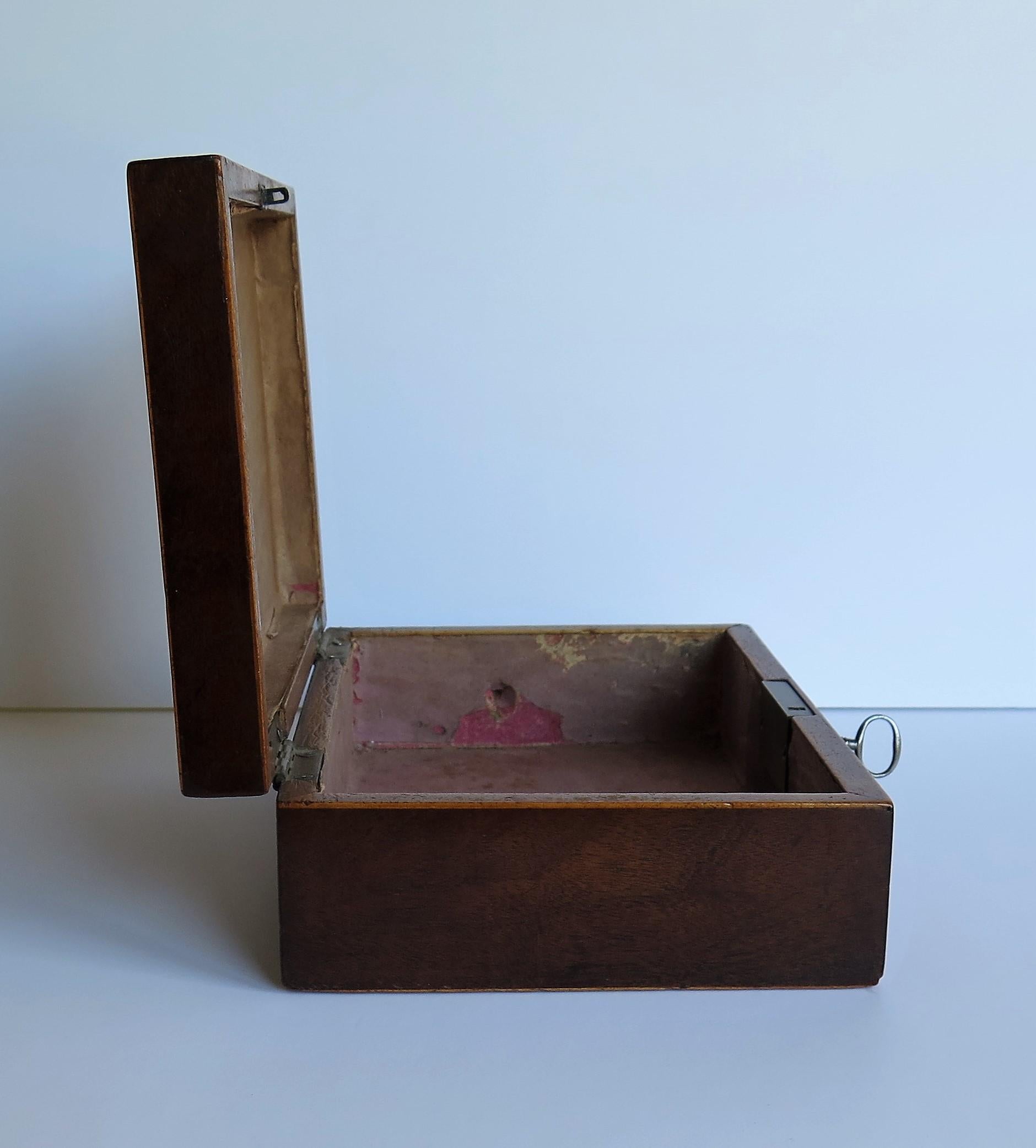 Georgian Mahogany Inlaid Box with Hinged Lid Lock and Key, English, circa 1800 8